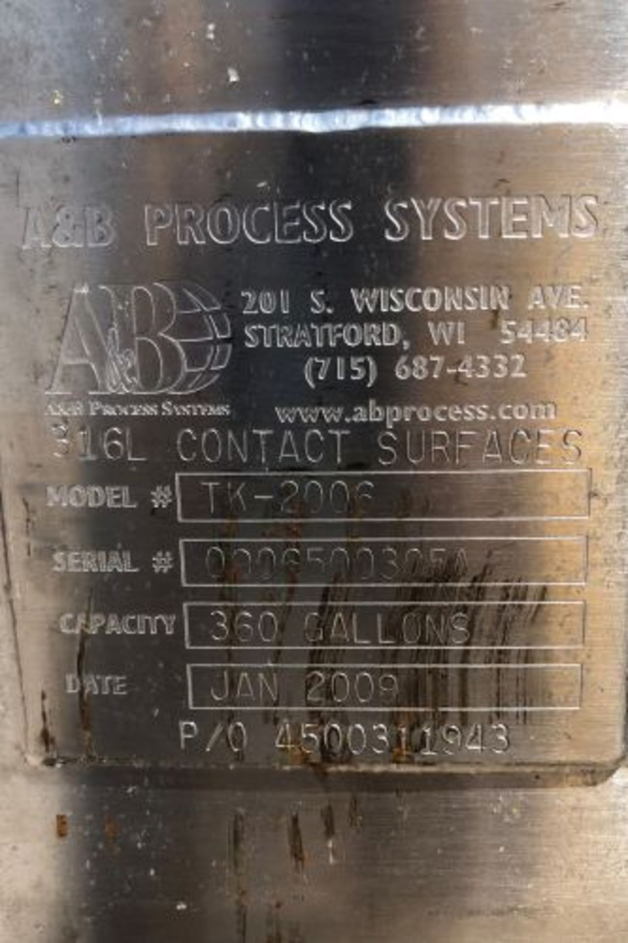 360 gallon A & B Process Systems insulated stainless steel tank - Image 5 of 5