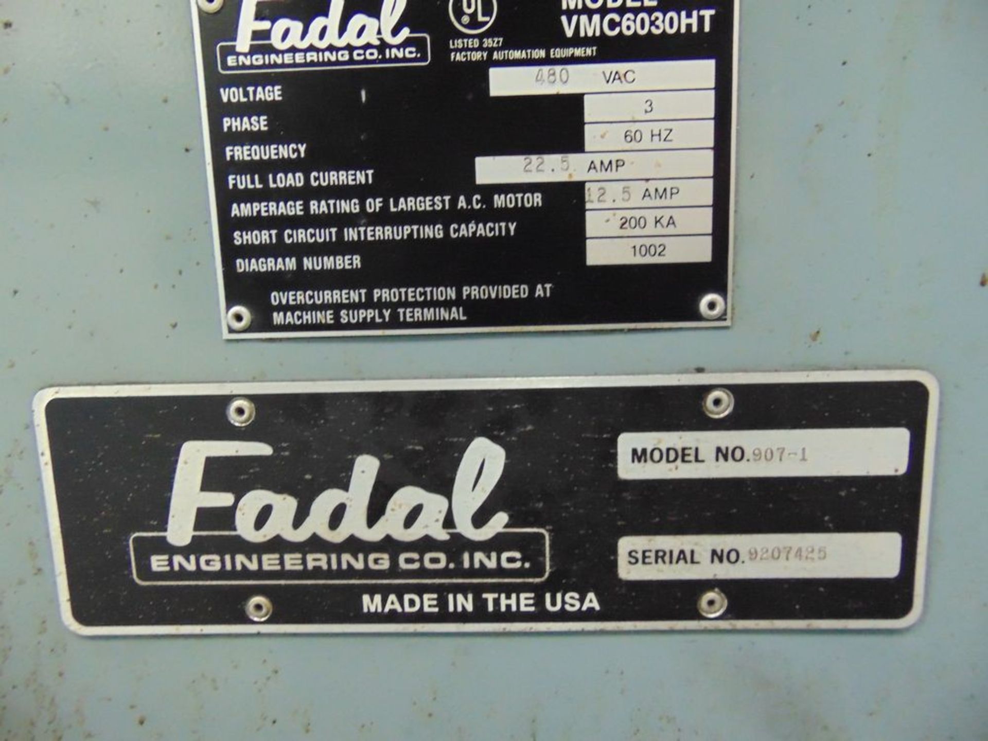 (1992) Fadal mod. VMC6030HT, CNC Vertical Machine Center w/ 60" x 20" Tables, 21-Post ATC; S/N - Image 5 of 5