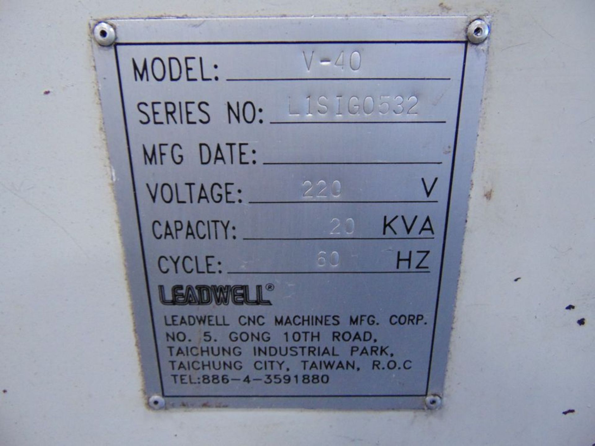 Leadwell mod. V-40, CNC Vertical Machine Center w/ Dual Pallet Changer, 20-Post ATC w/ Mitsubishi - Image 5 of 5