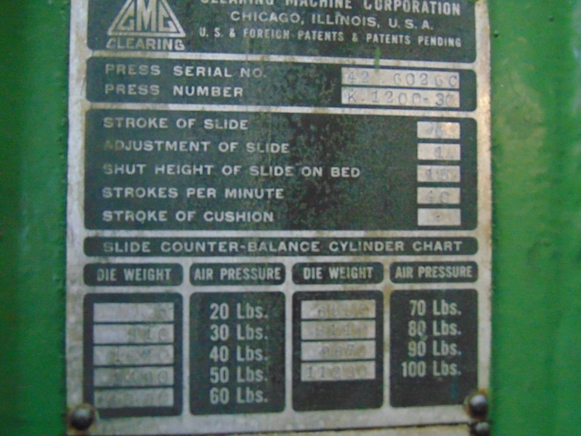 Clearing mod. K-1200-30, 4-Port Hydraulic Press w/ 3' x 4' Pallets, 6" Slide Stroke, 40 SPM w/ Air - Image 4 of 4