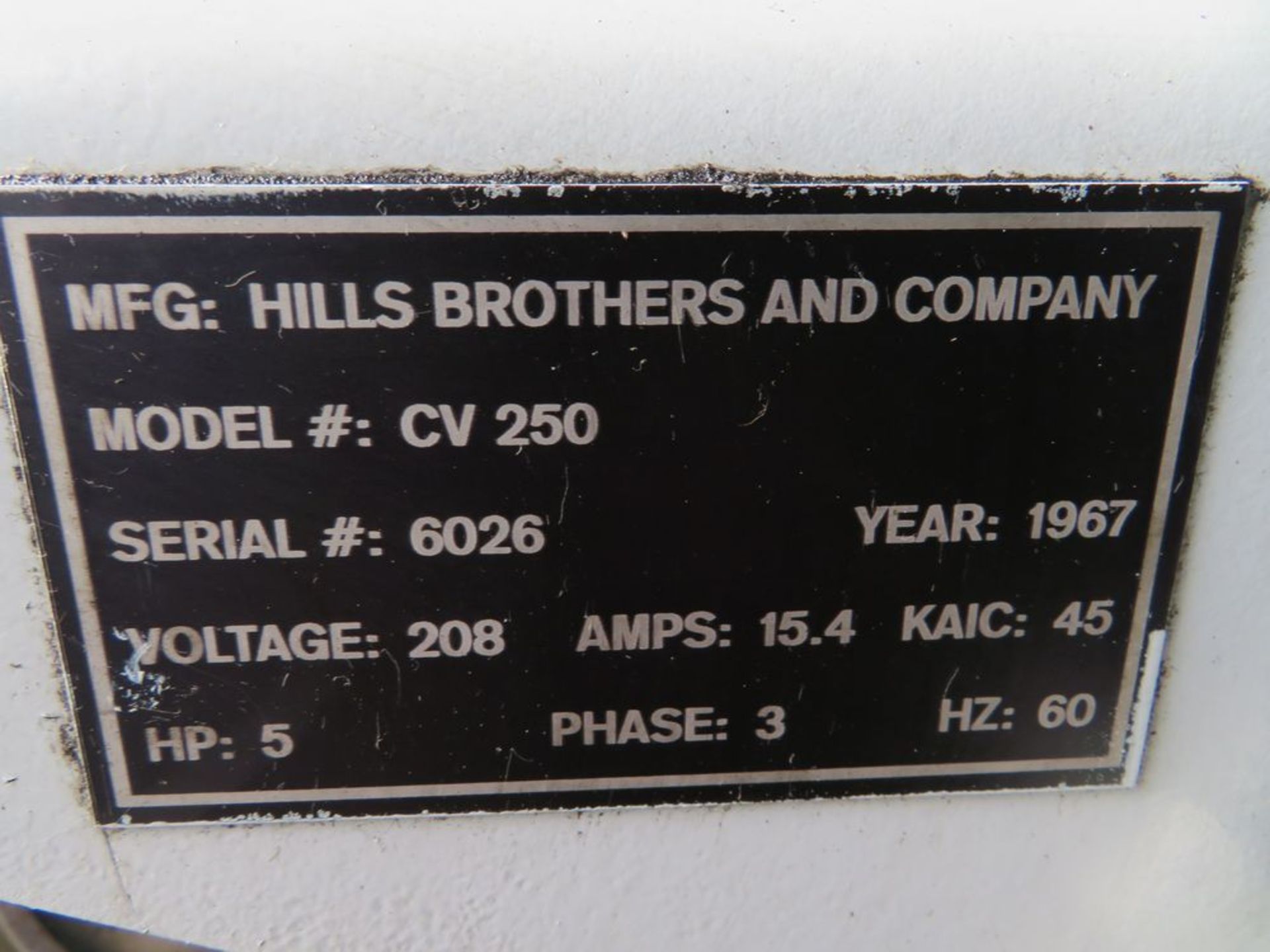 Hilk Bros. 5hp mod. CV250 Vertical Air Comp. 208 Volts - Image 2 of 2