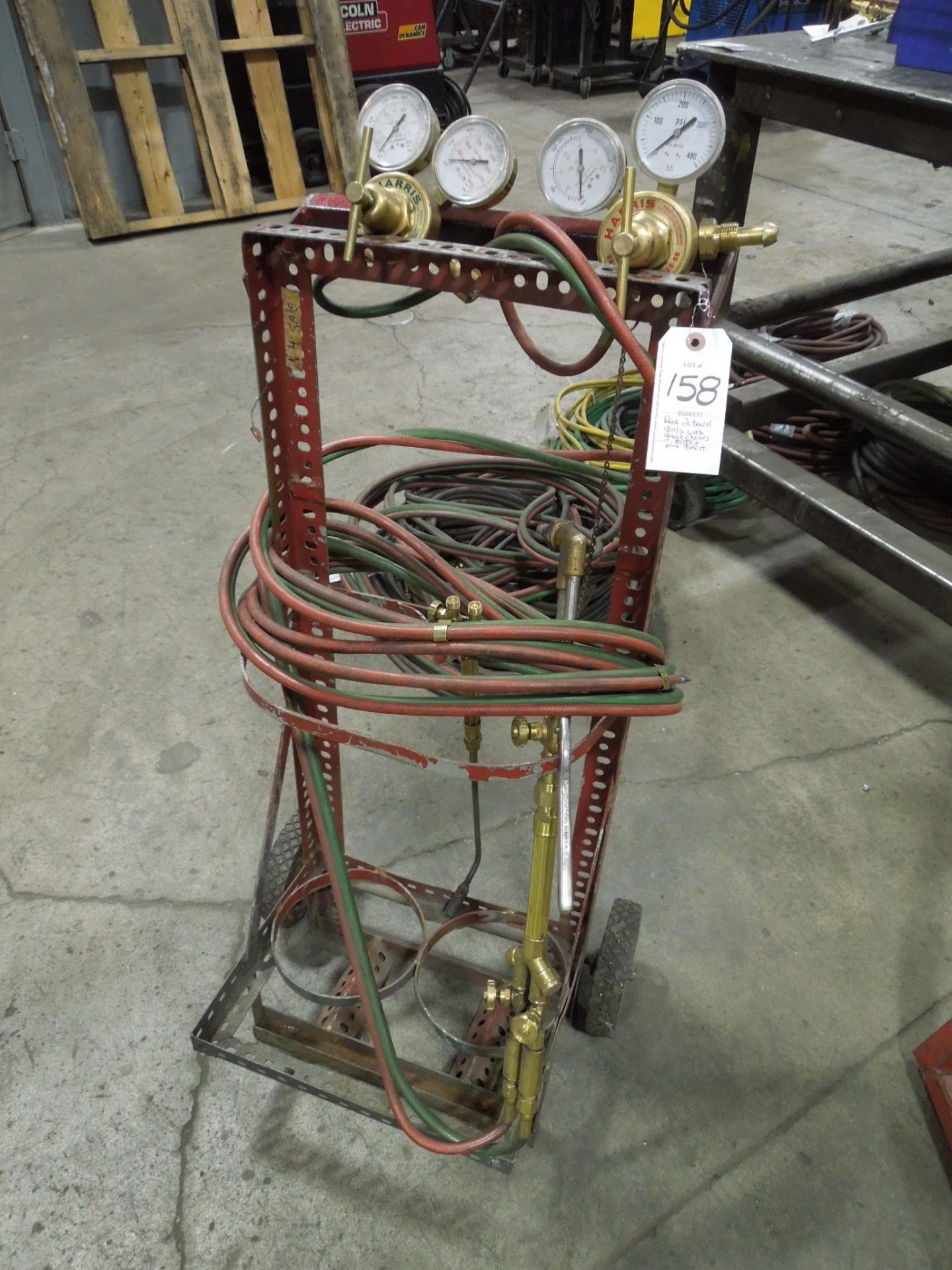 Red Acetylene Tank Dolly w/ Gauges, Hoses & Torch