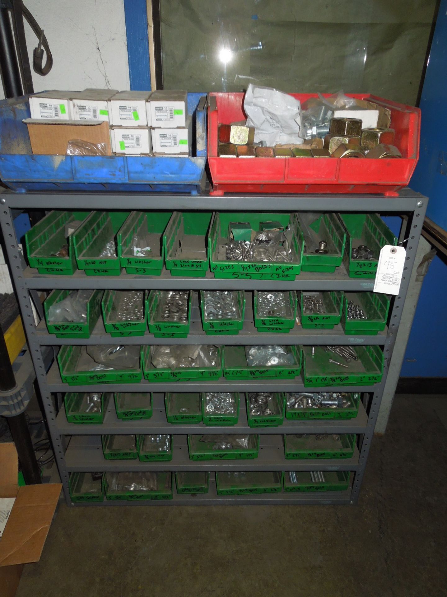 Assorted Nuts & Bolts w/ Grey Shelving Cabinet