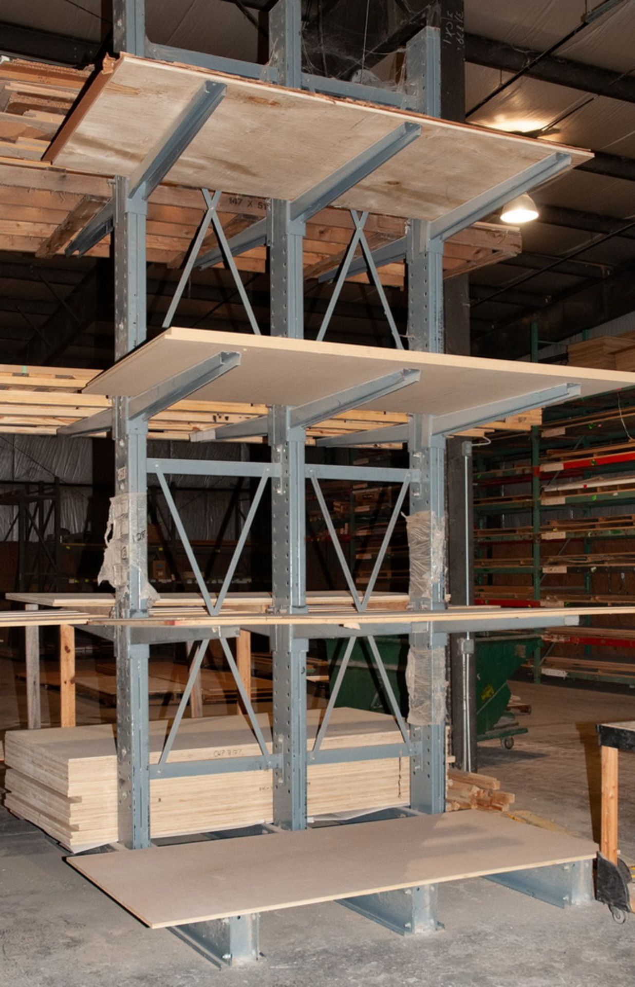 Double Sided Cantilever Rack approx. 16' Tall x 75 Inch Long, 47 1/2 Inch Arms, No Contents