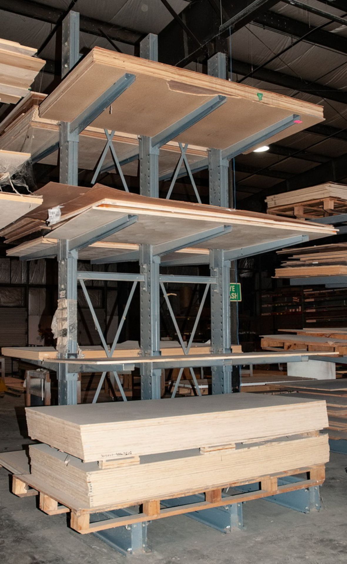 Double Sided Cantilever Rack approx. 16' Tall x 76 Inch Long, 47 1/2 Inch Arms, No Contents