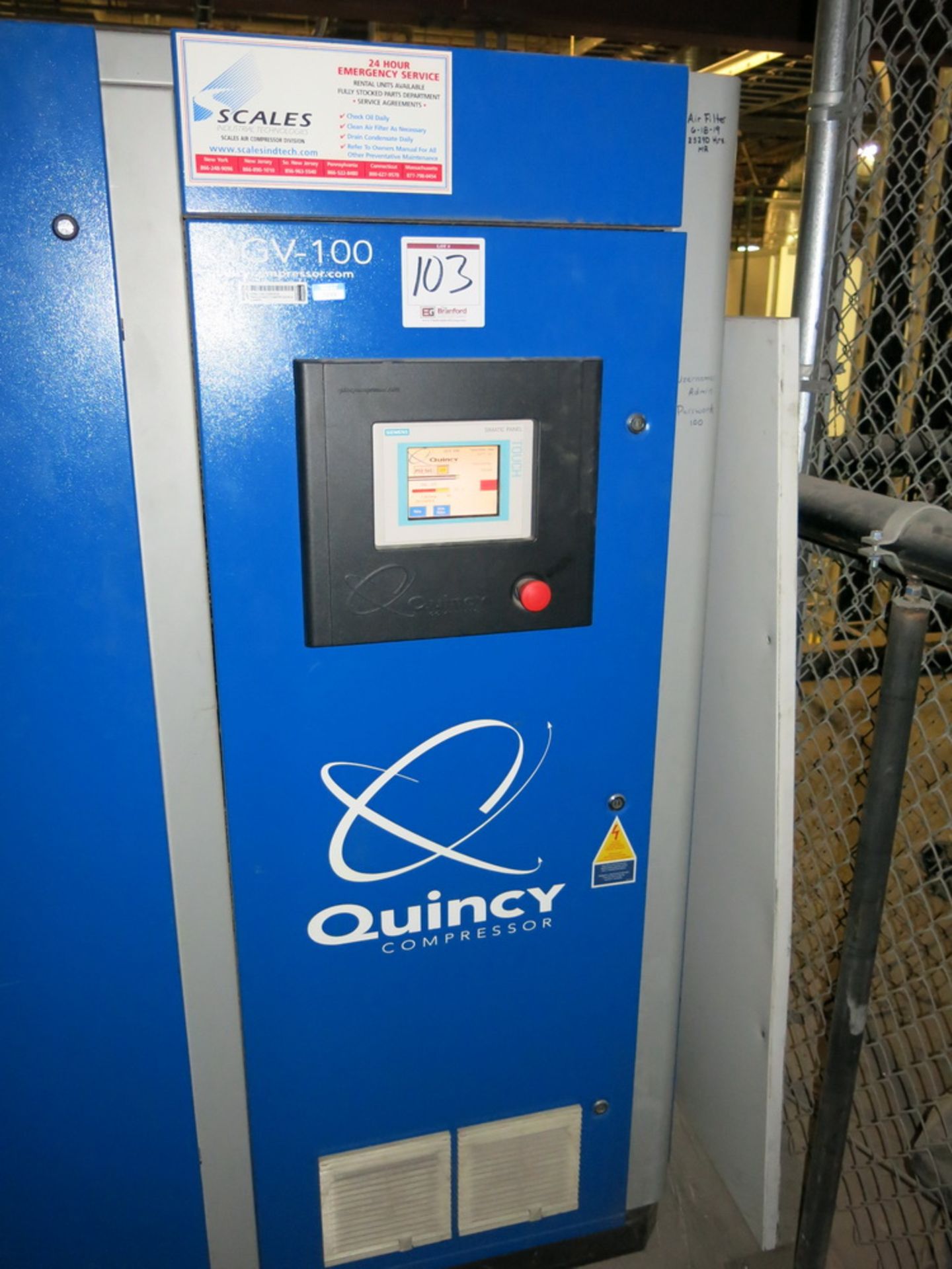 2009 Quincy Variable Speed Air Compressor, Model QGV-100 - Image 2 of 3