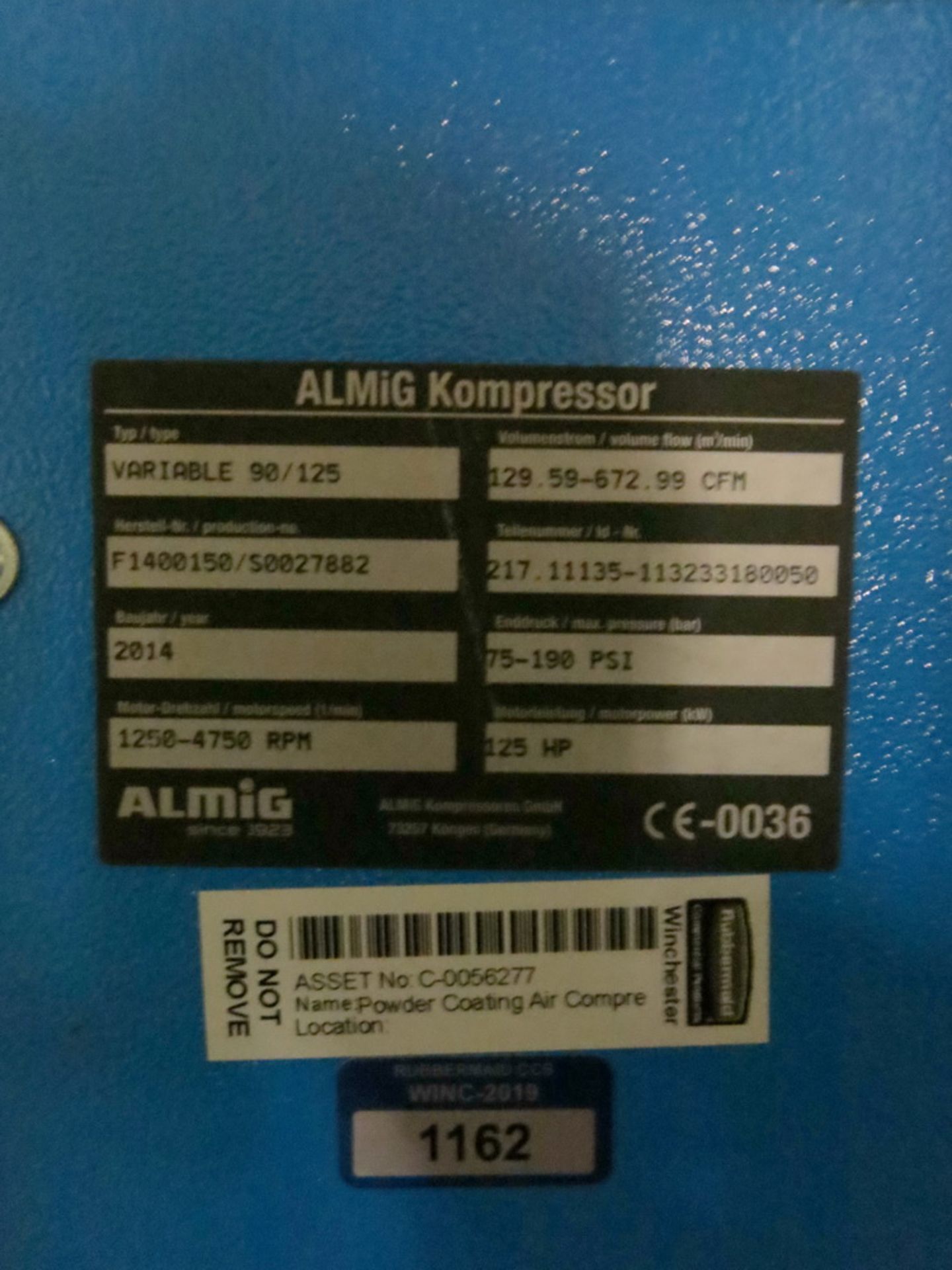 2014 Almig Variable Speed Rotary Screw Air Compressor Model 90/125 - Image 4 of 4