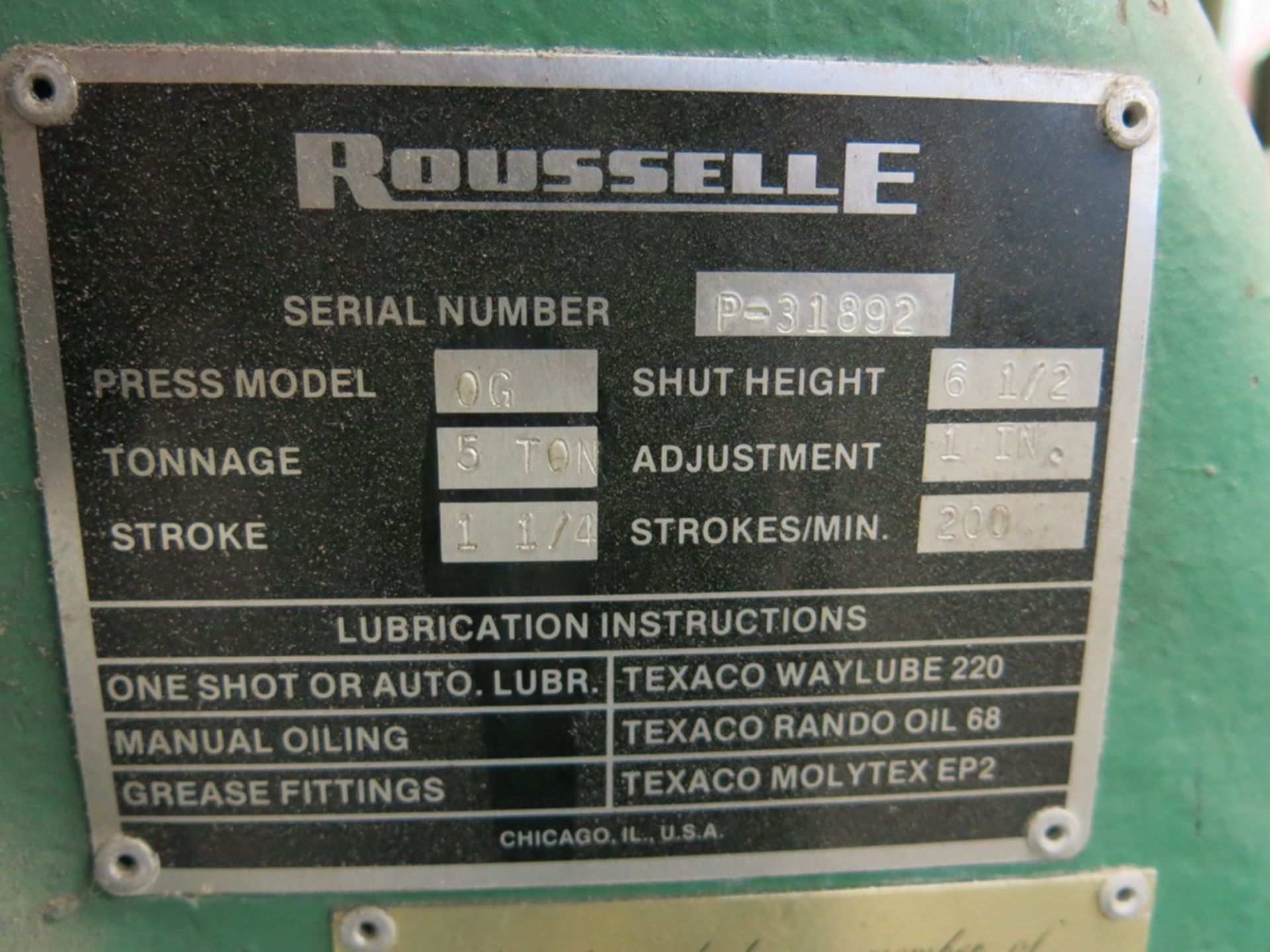 Rousselle Model OG 5-Ton OBI Press, 1 1/4" Stroke Press - Image 2 of 2