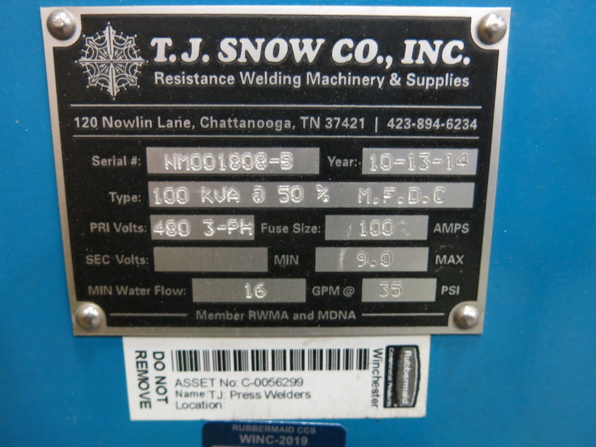 2014 TJ Snow 100 KVA @ 50 Percent M.F.D.C. Dual Head Spot Welder - Image 3 of 3