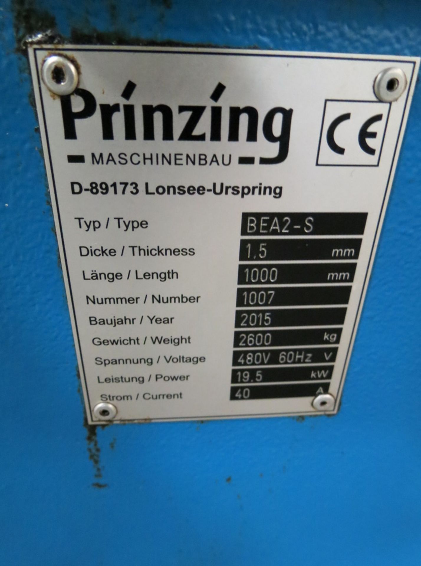 2015 Prinzing BEA-2S Bead Forming Machine, 39.37 x .059” - Image 4 of 18