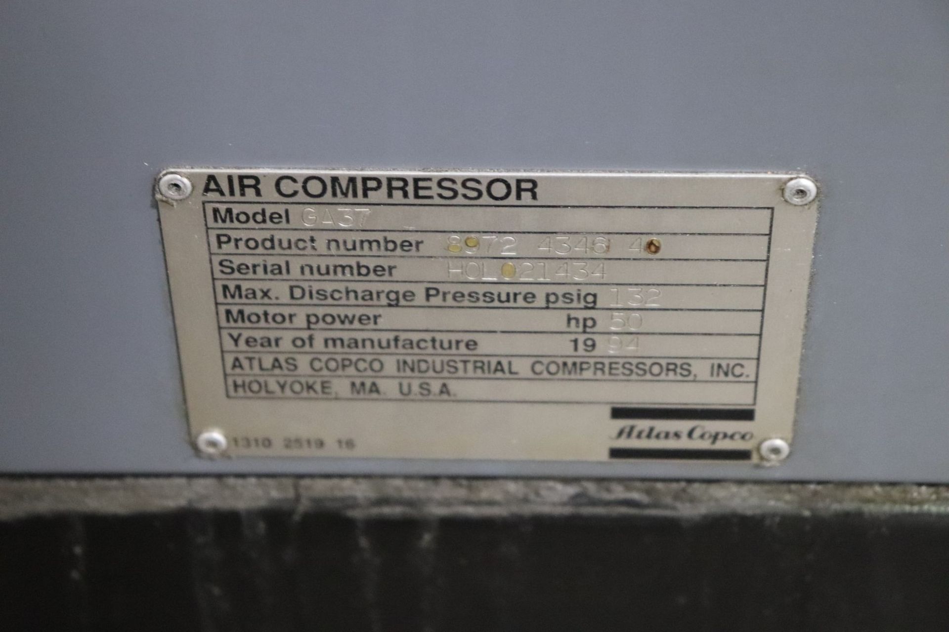 Atlas Copco GA37 50HP Rotary Air Compressor - Image 7 of 13