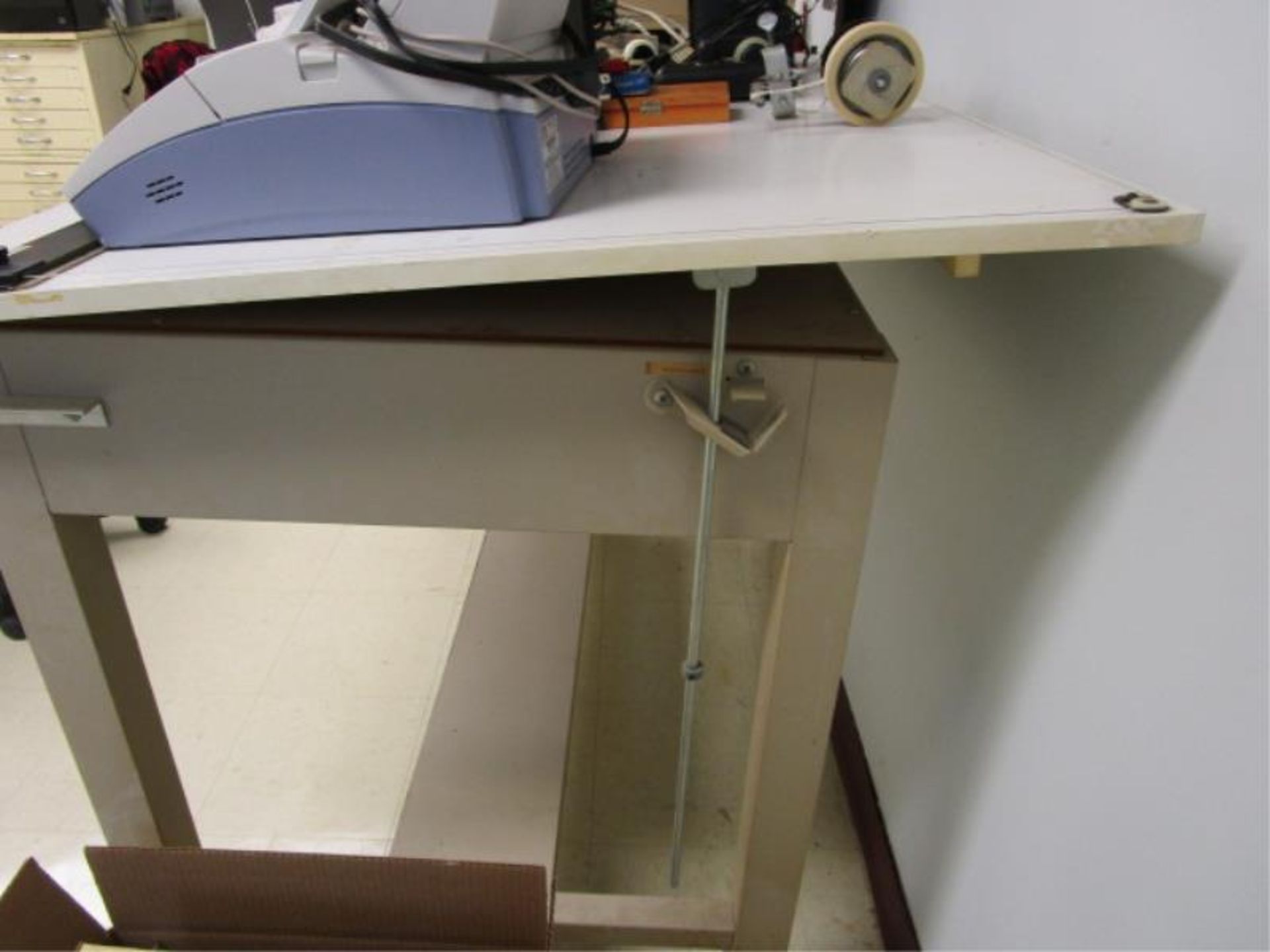Drafting desk with metal base & one drawer - Image 2 of 3