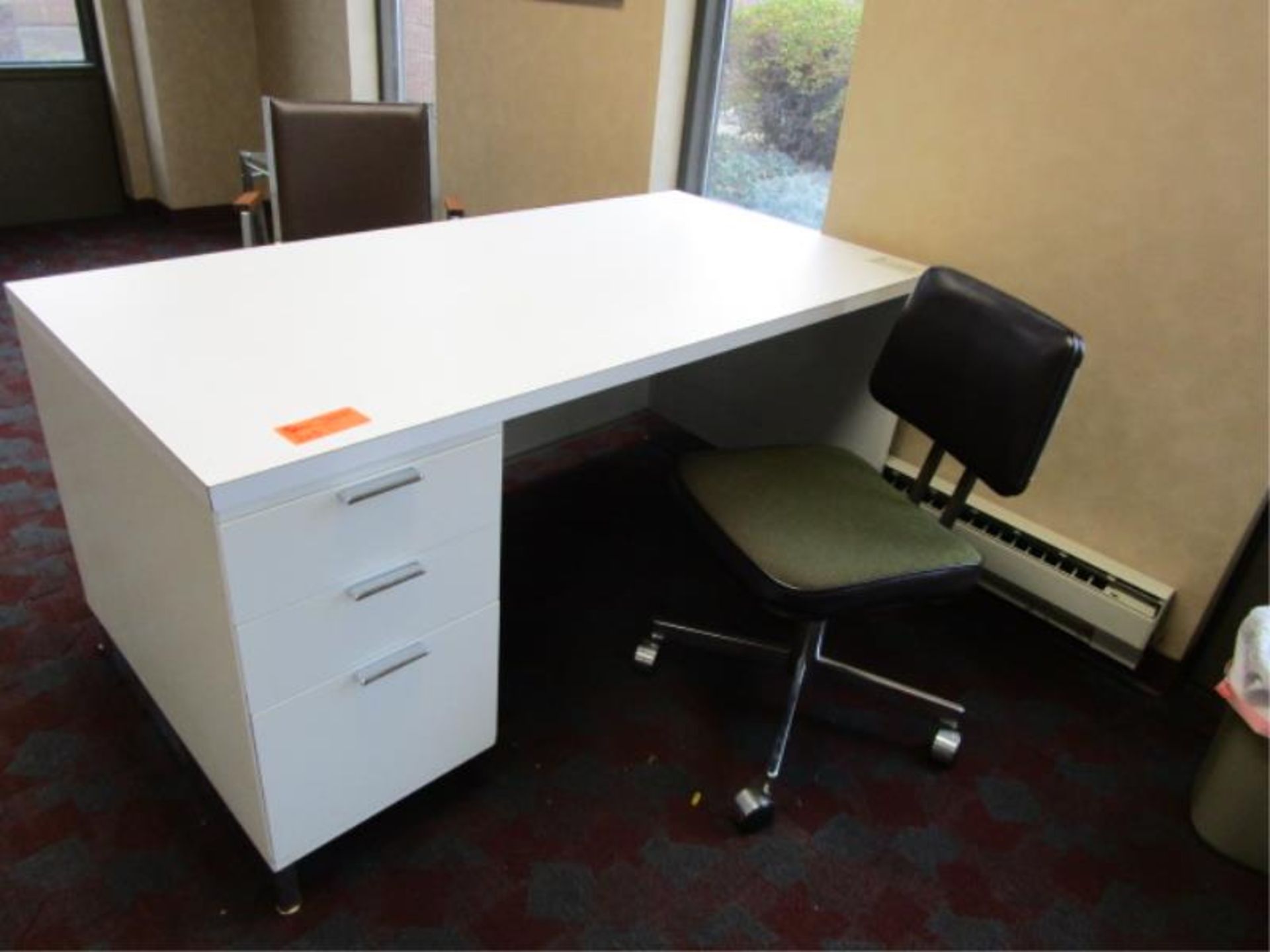 White laminet desk with 3 draws - Image 2 of 2