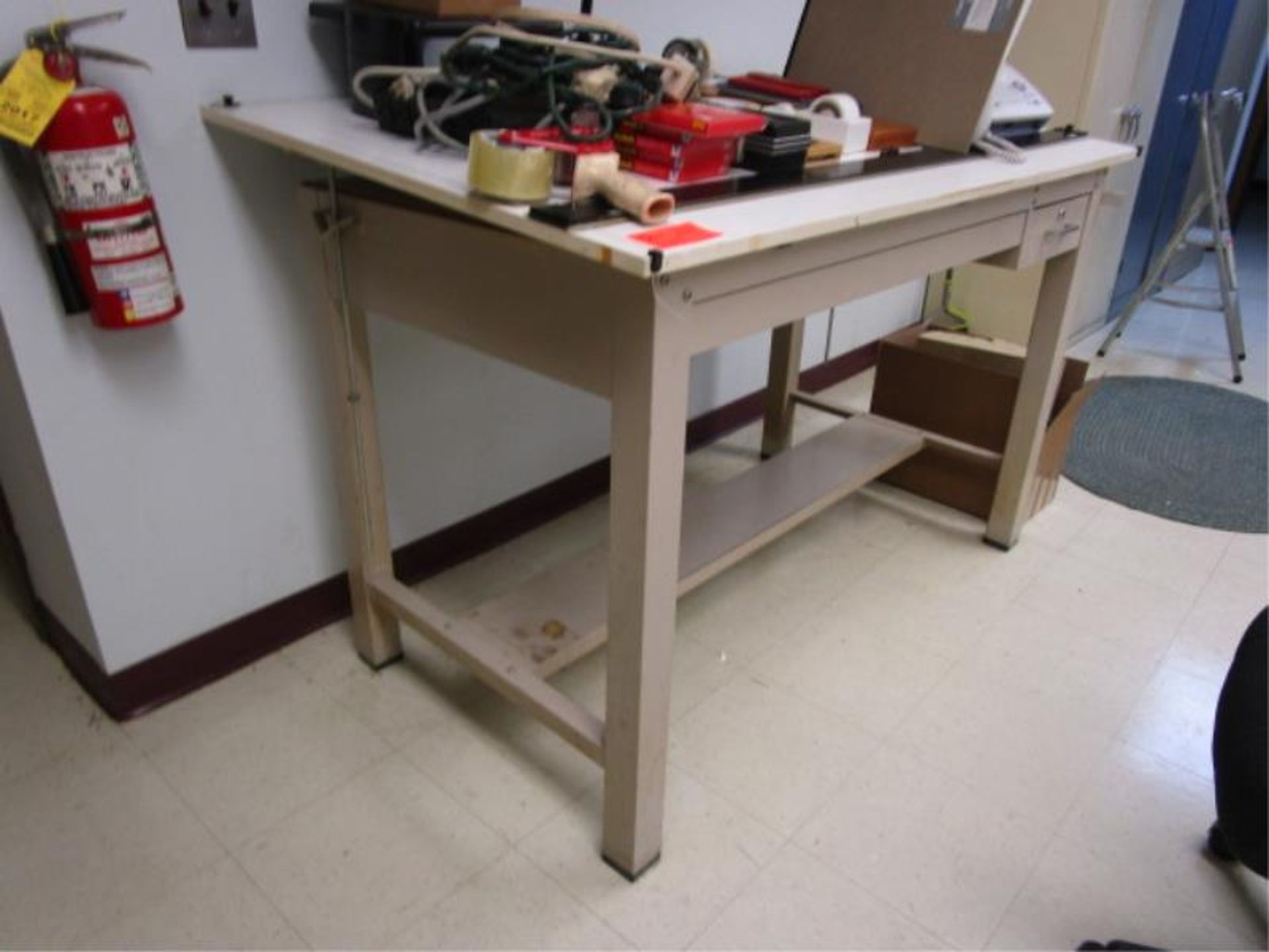 Drafting desk with metal base & one drawer - Image 3 of 3