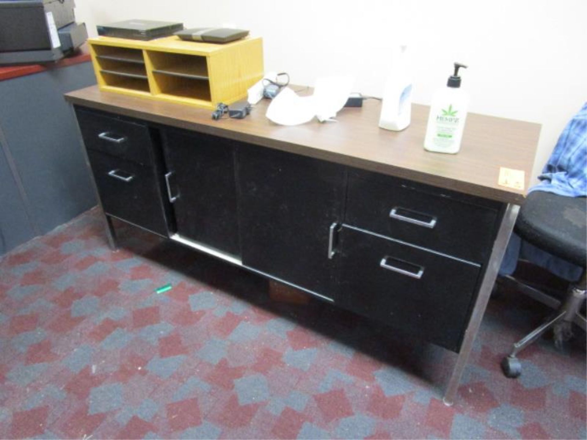 L-Shaped laminate desk, credenza, 2 draw lateral