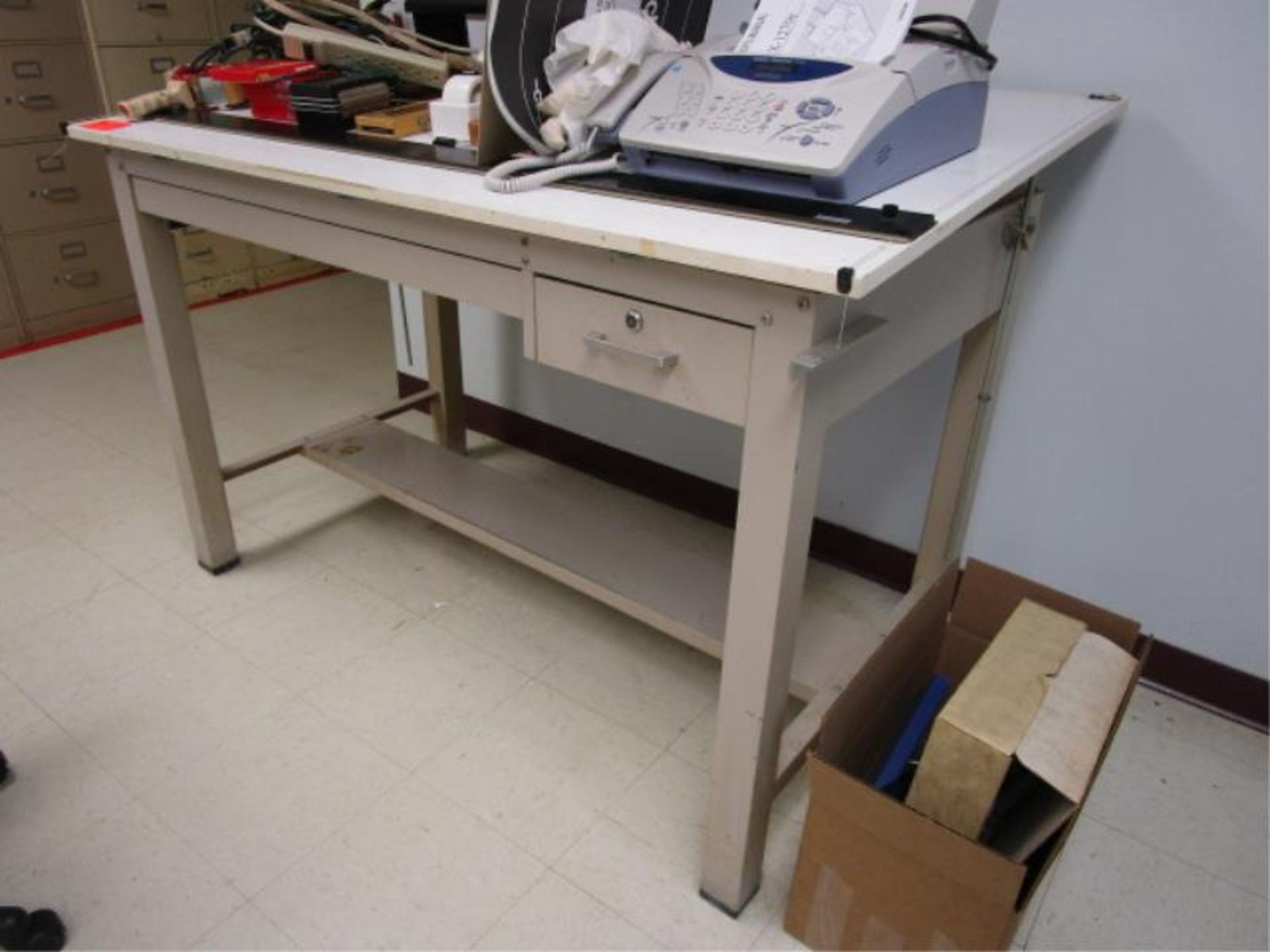 Drafting desk with metal base & one drawer