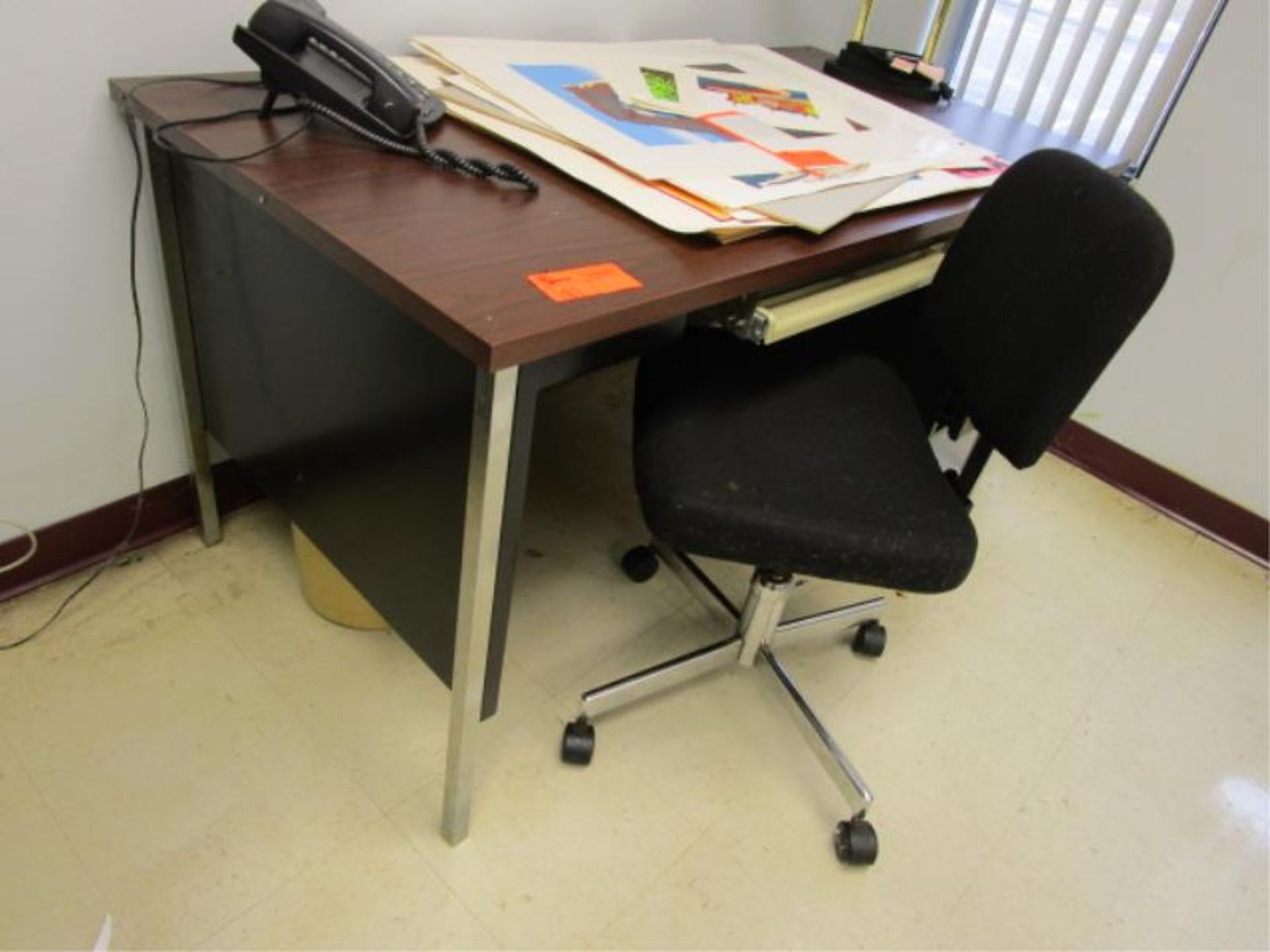 Metal two drawer desk & cloth chair - Image 2 of 2