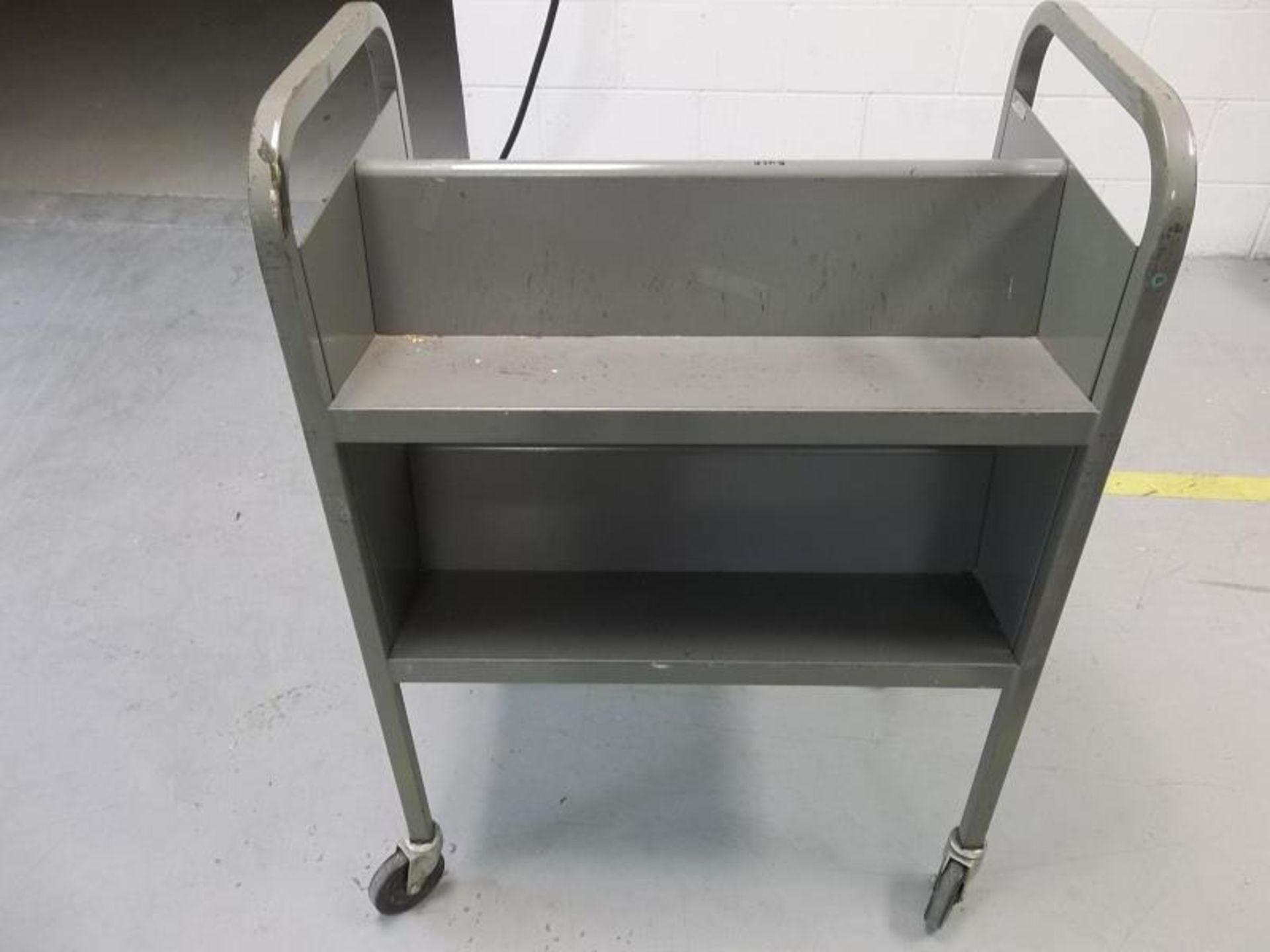Metal 3 ft. long Rolling 2 tiered book cart - Image 2 of 3