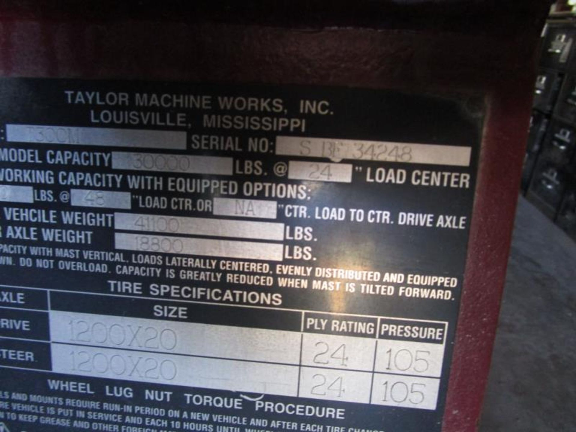 Taylor, T300m, sn: SBF3424248, Basic load capacity 30,000, 24" load center, blown motor - Image 5 of 14