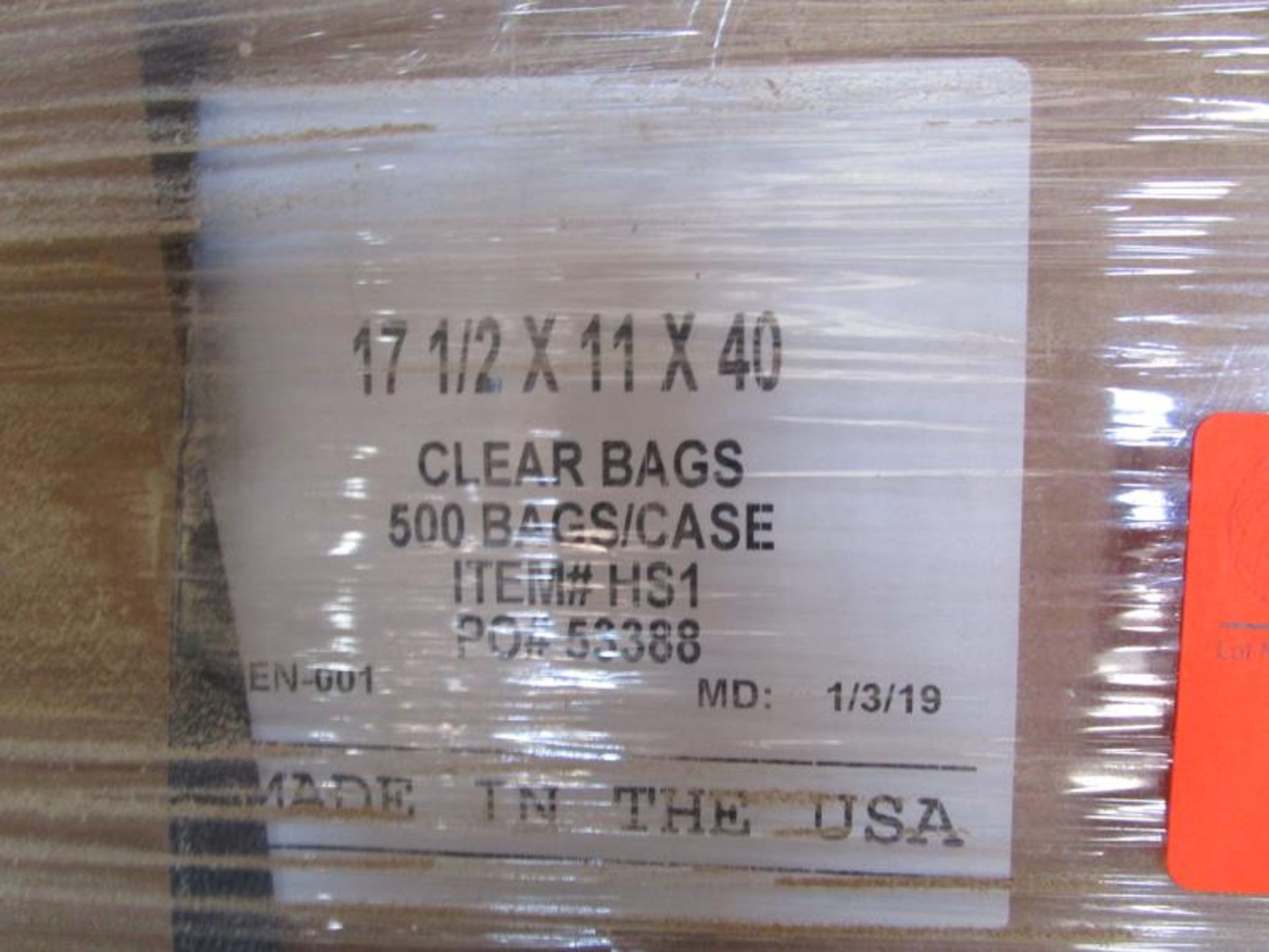 5 Pallets of 17.5" x 11" x 40" clear bags, 500 bags per case, 21 cases - Image 3 of 3