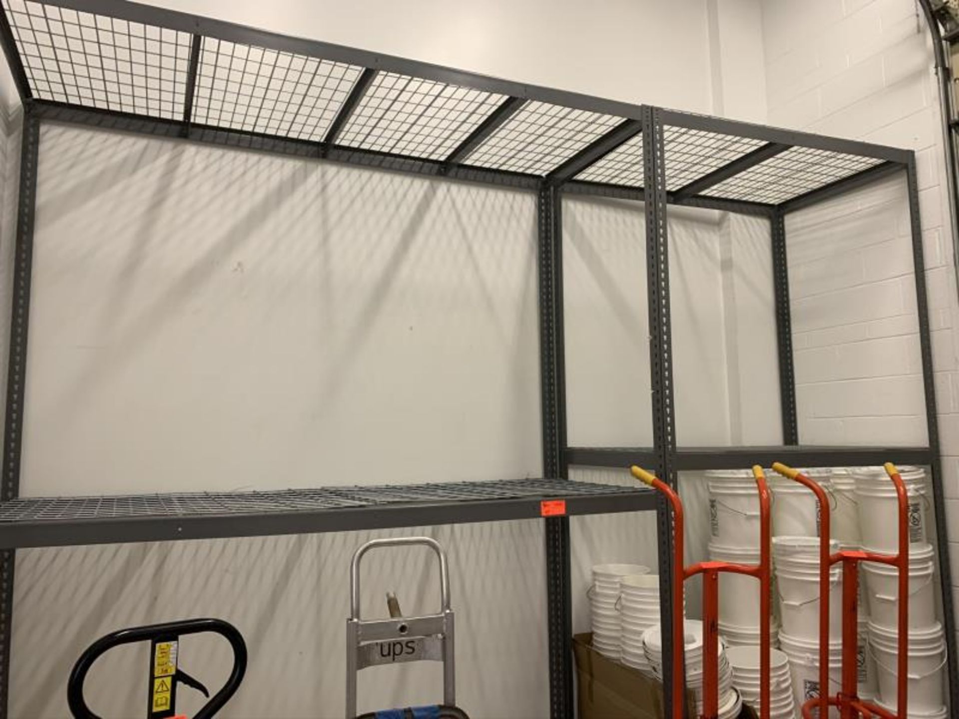 2 Sections Grey Metal Racking w/ Metal Wire Grid Shelves