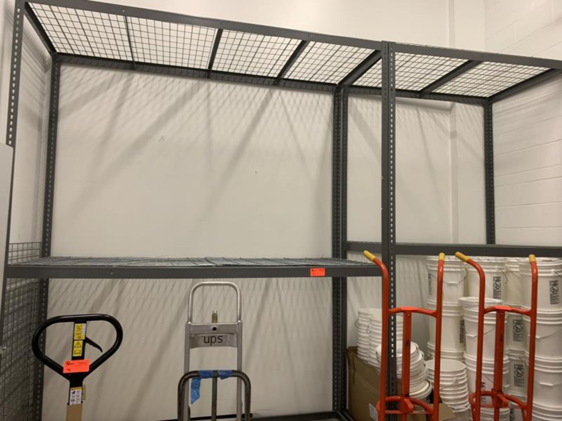 2 Sections Grey Metal Racking w/ Metal Wire Grid Shelves - Image 2 of 4