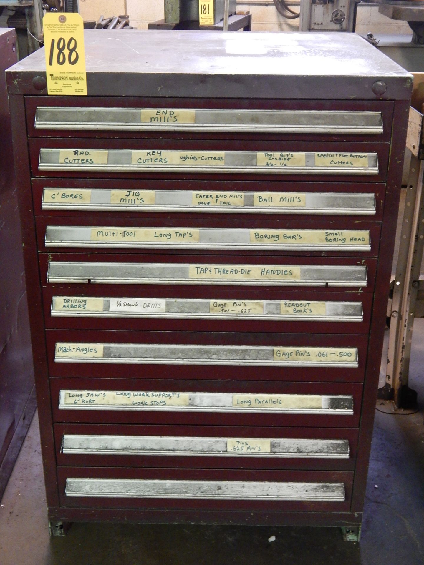 9 Drawer Tooling Cabinet, 44 1/2 In. Tall, 30 In. Wide, 27 3/4 In. Deep, Loading Fee $50.00