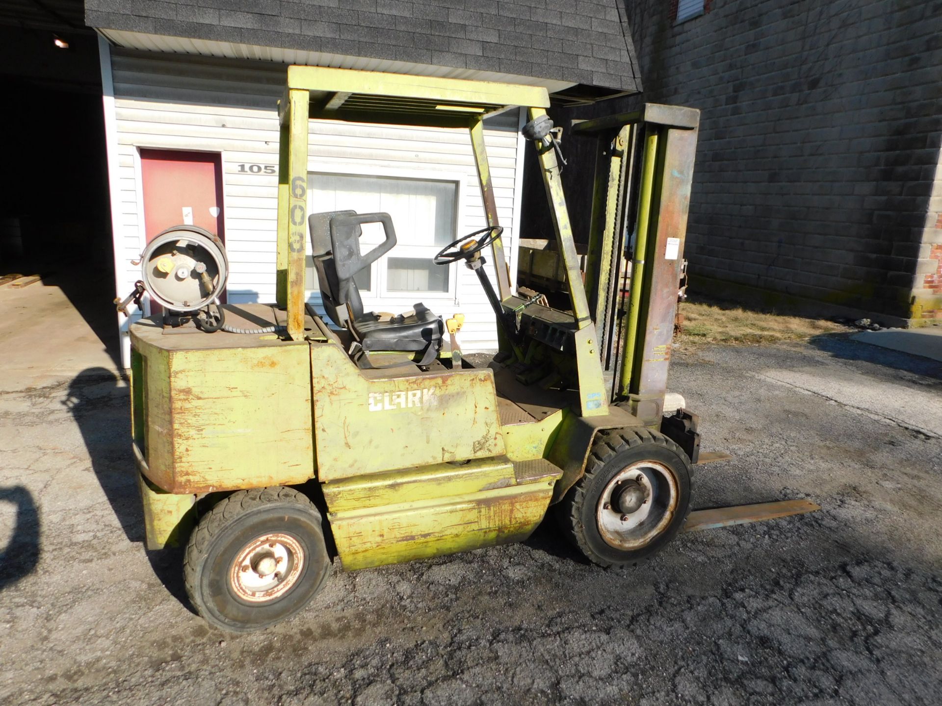 Clark Model GPX30E Fork Lift, s/n Unknown, 4,500 Lb. Capacity, LP, Hard Tire, Cage - Image 2 of 10