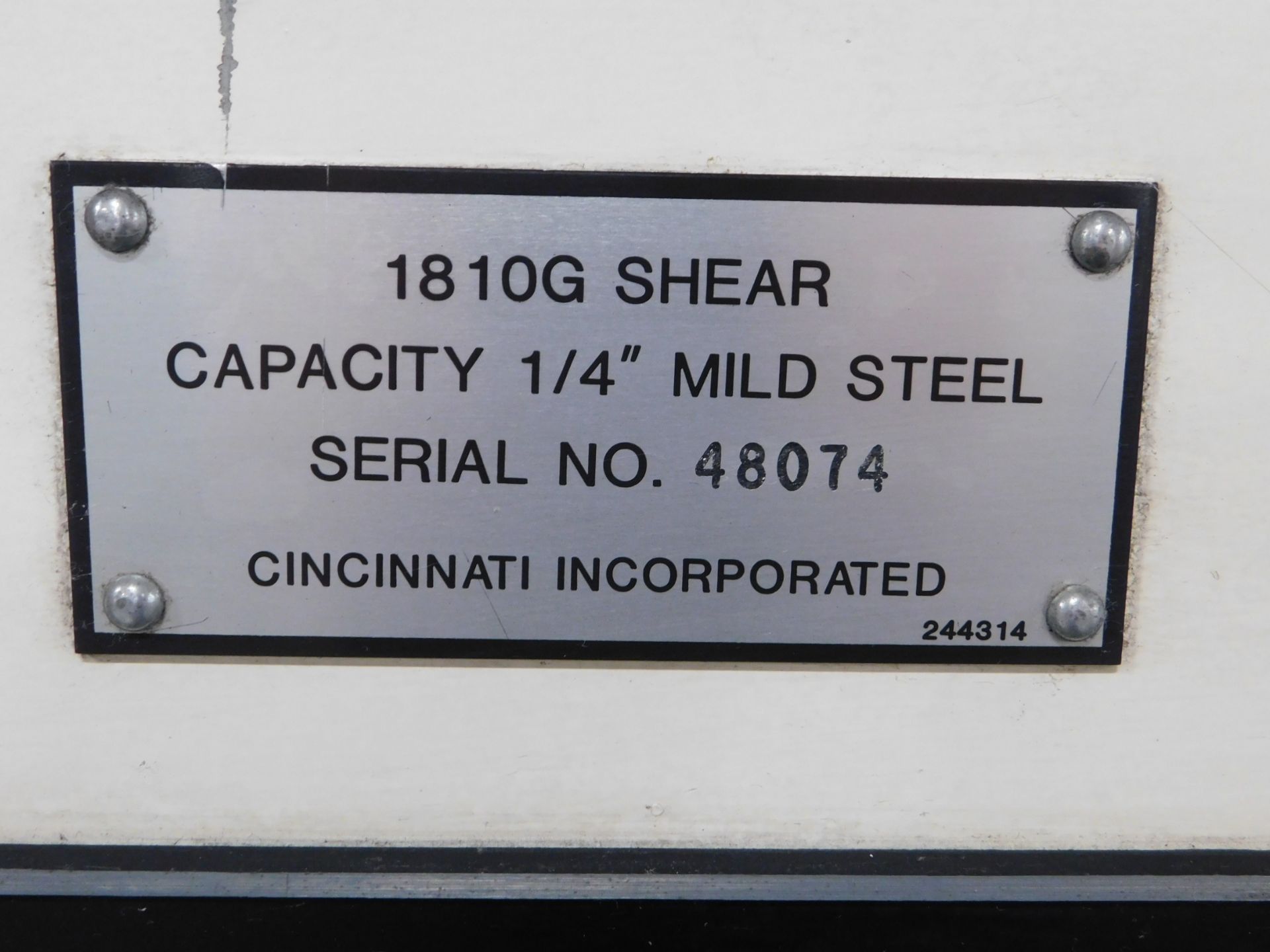 Cincinnati Model 1810G, 10 Ft.x 1/4 In. Mechanical Squaring Shear, SN 48074, New in 1993, with - Image 9 of 16