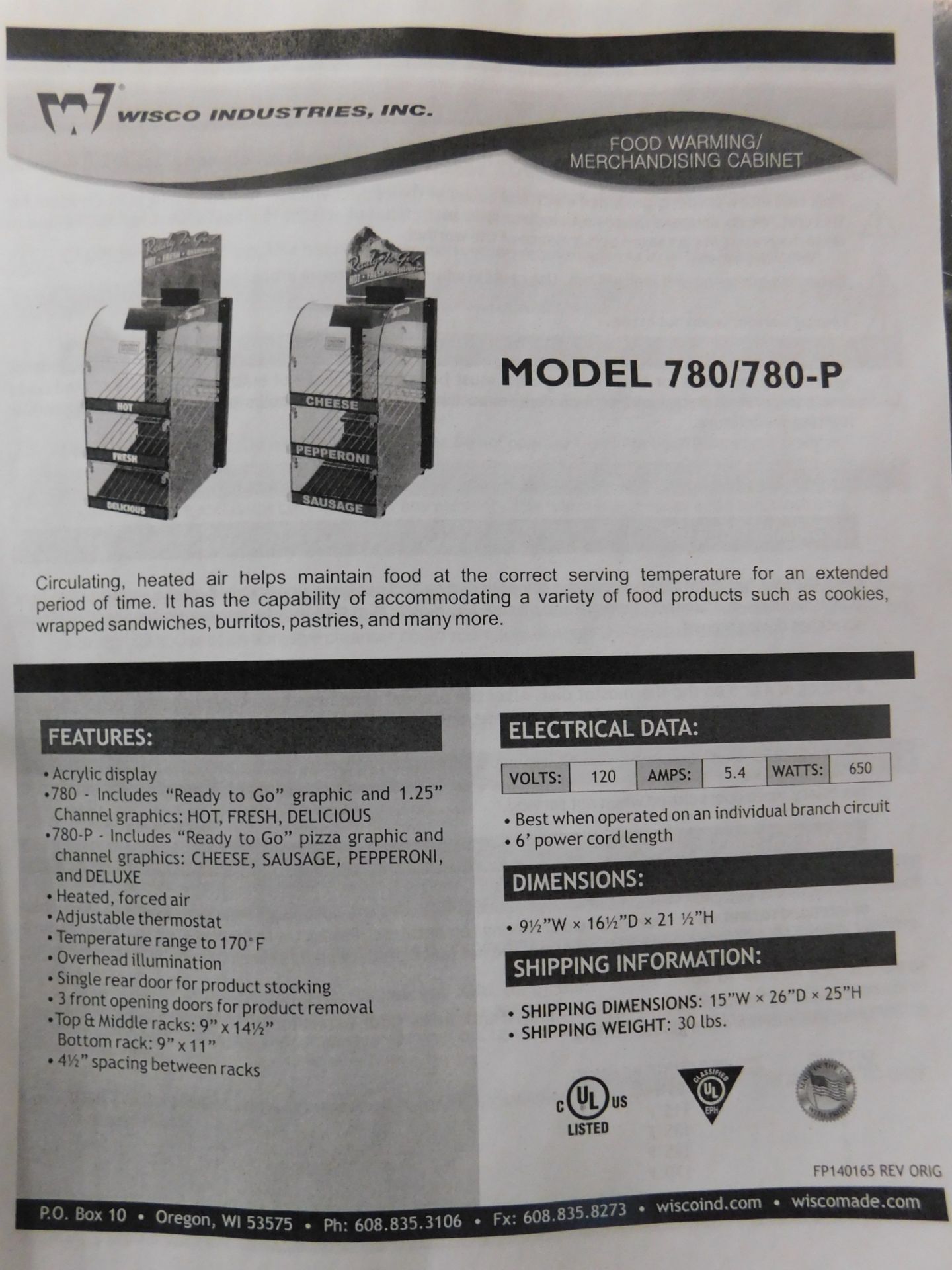 Wisco Model 780 Food Warming/Merchandising Cabinet - New