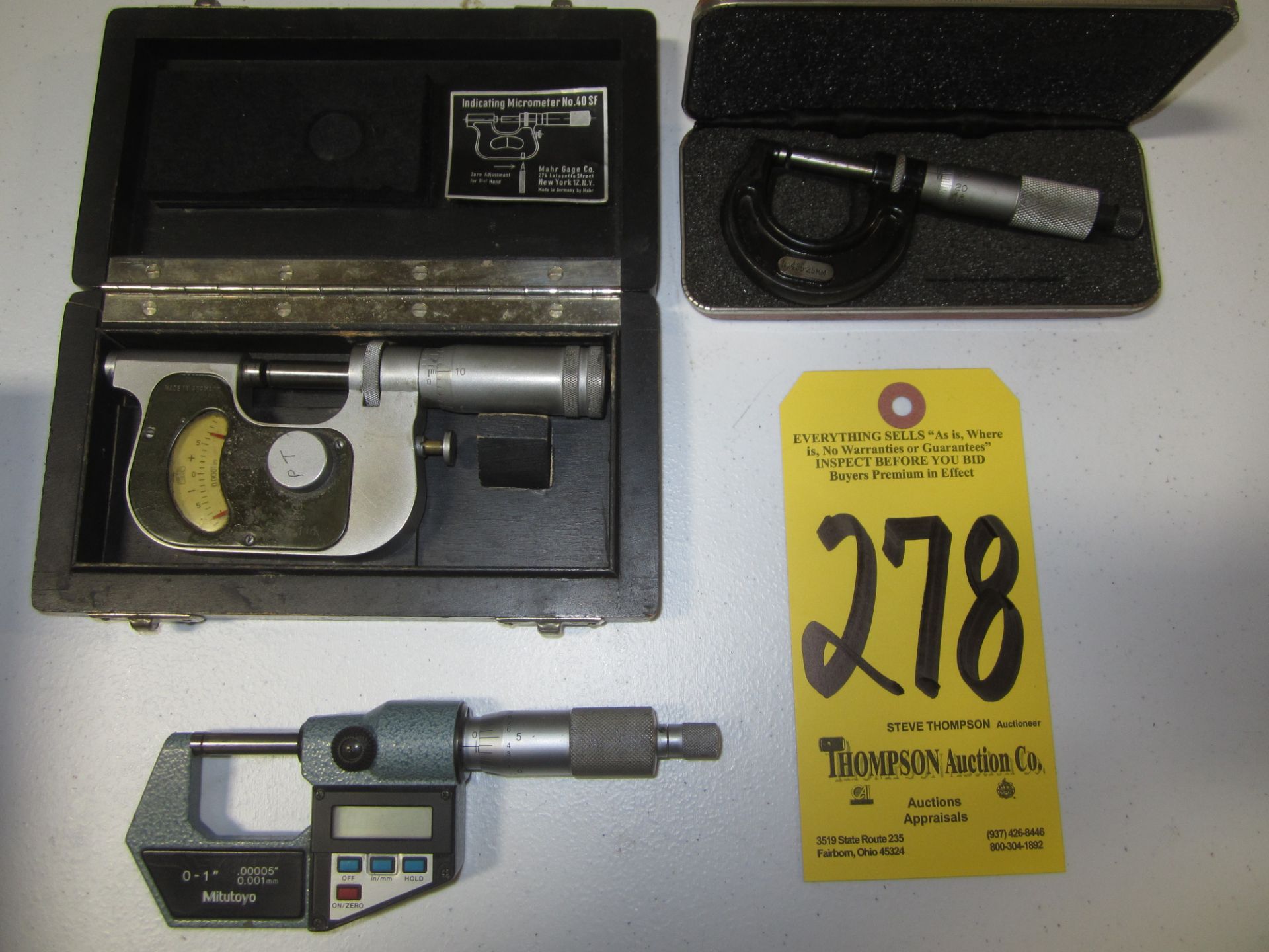 Mitutoyo Digital Micrometer, 0 - 1 In., Starrett Micrometer, 0 - 1 In., and Mahr Dial Micrometer,