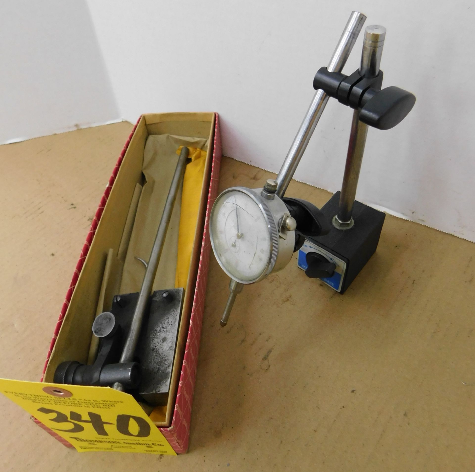 Magnetic Base Indicator Stand with Dial Indicator and Starrett Indicator Stand