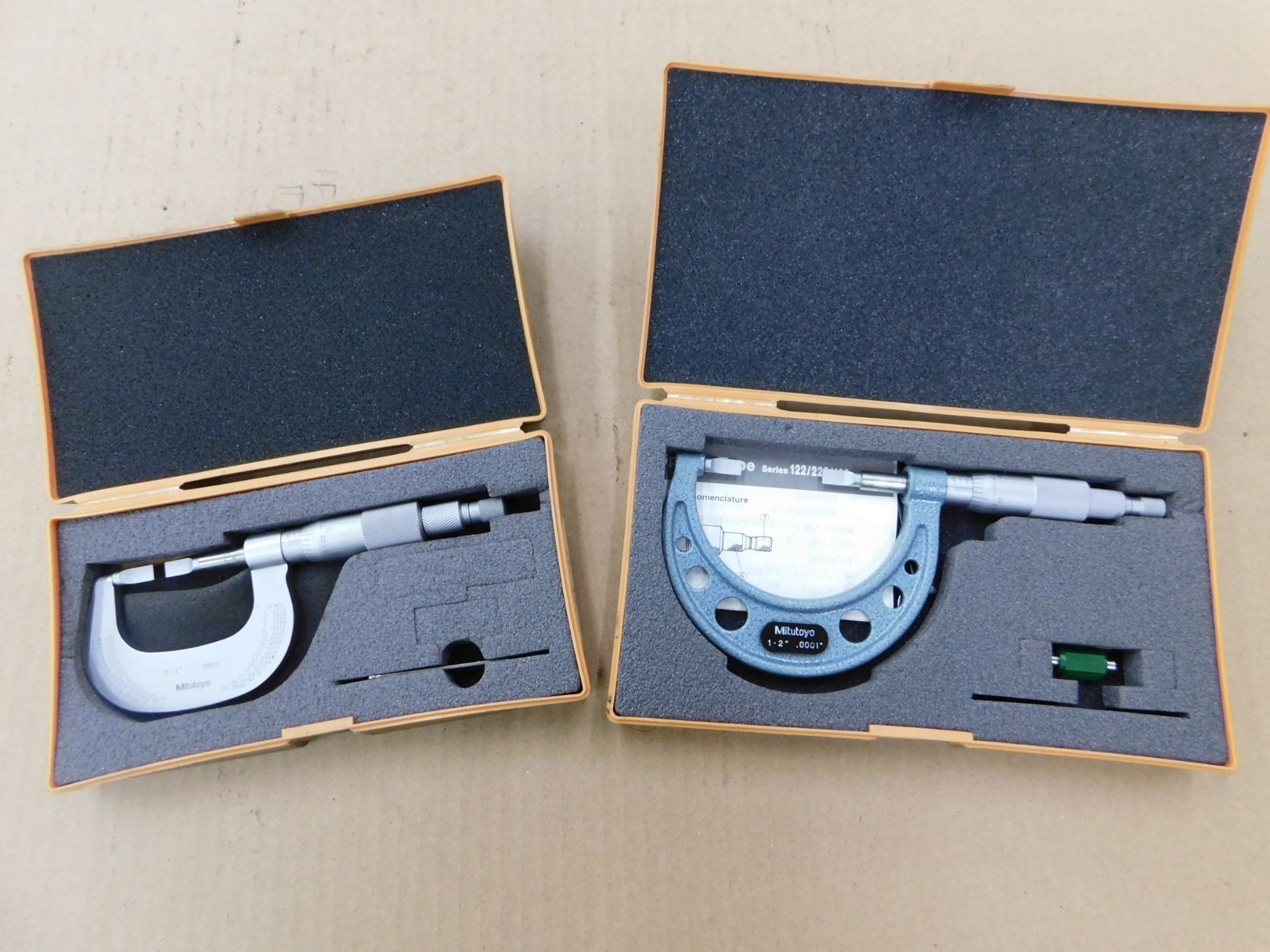 (2) Mitutoyo Blade Micrometers, (1) 0 - 1 In., (1) 1 In. - 2 In.