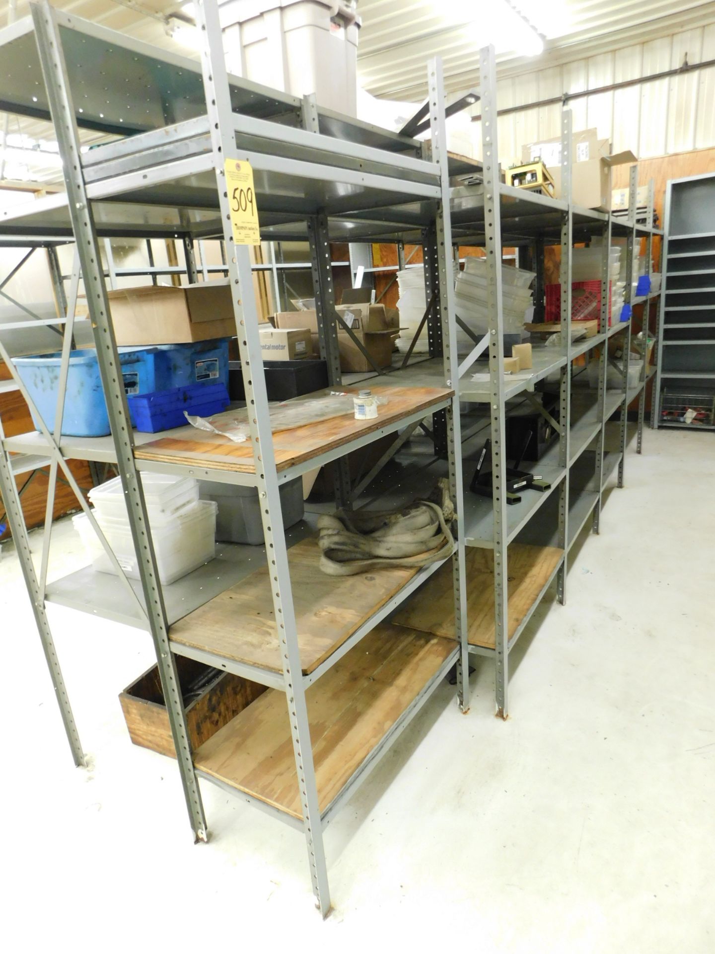 Metal Shelving, (6) Sections, and Contents