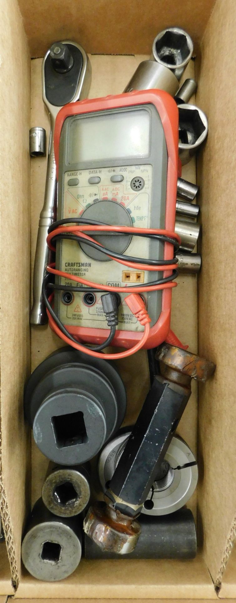 Ratchet, Sockets, Multimeter and Thread Gages