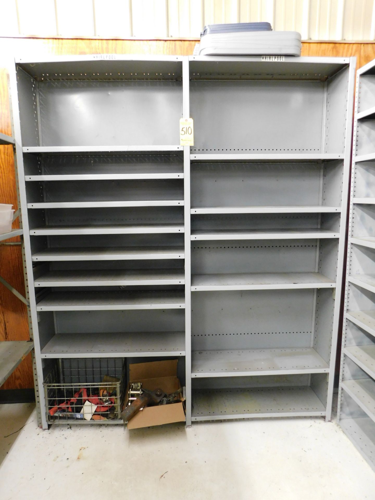 Metal Shelving, (6) Sections, and Contents