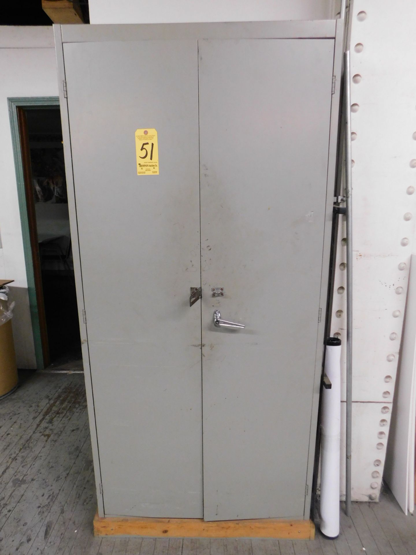 2-Door Metal Upright Storage Cabinet and Contents