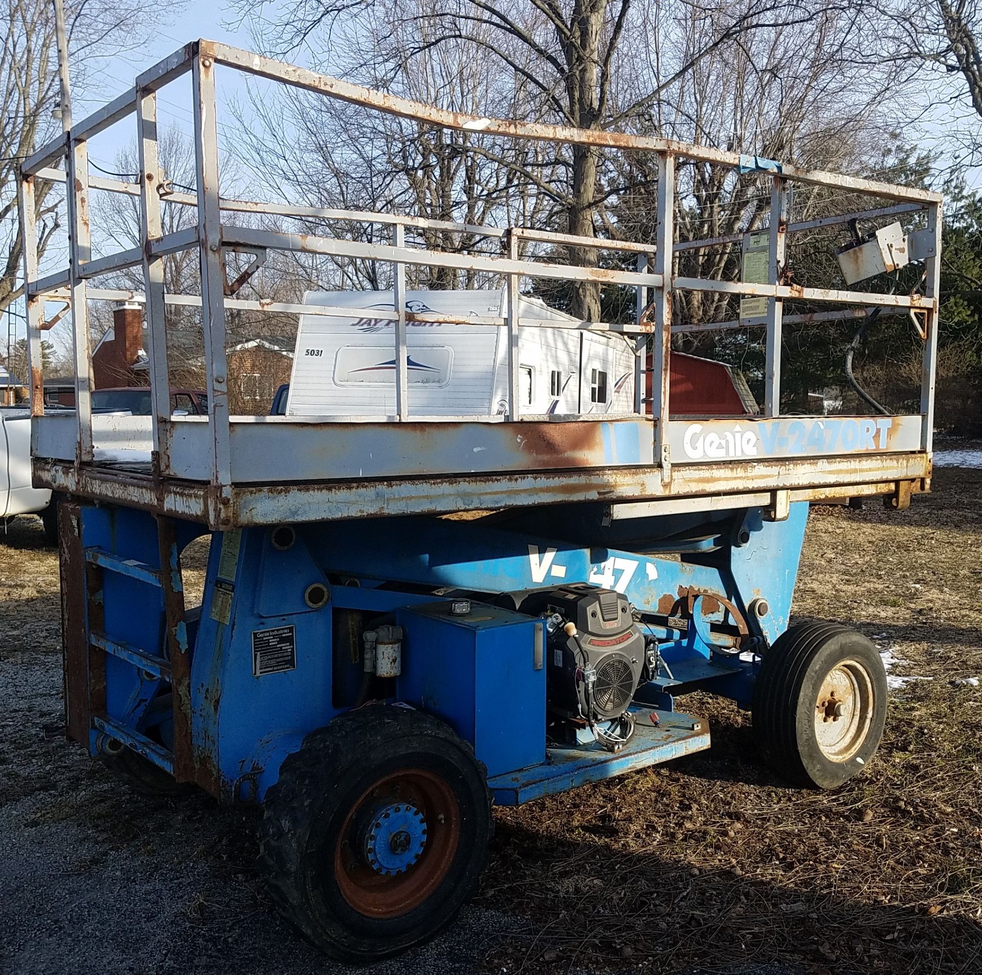 Genie Gas Powered 24 Ft. Scissor Lift Model V2470/GP, New Motor (Steering Needs Repair) - Image 7 of 7