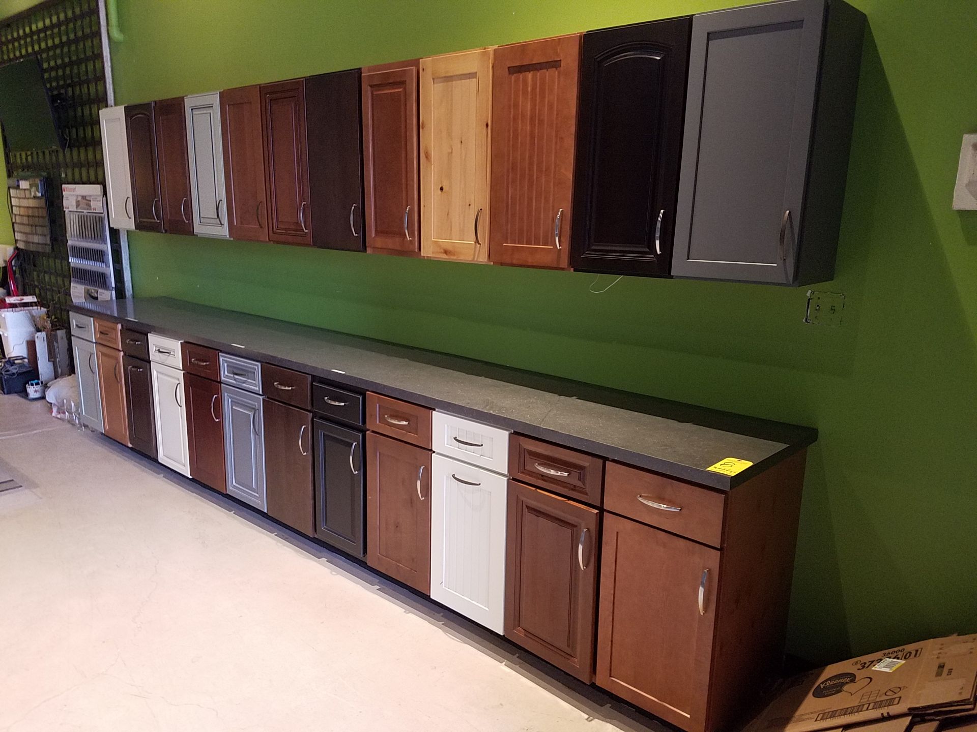 (12) 15" W Assorted Top and Base Cabinets, with Top and Hardware, appx 15' 2' Length