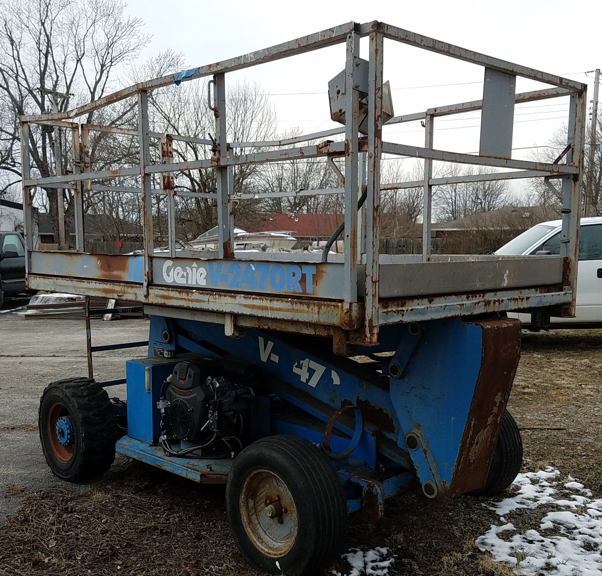 Genie Gas Powered 24 Ft. Scissor Lift Model V2470/GP, New Motor (Steering Needs Repair) - Image 5 of 7