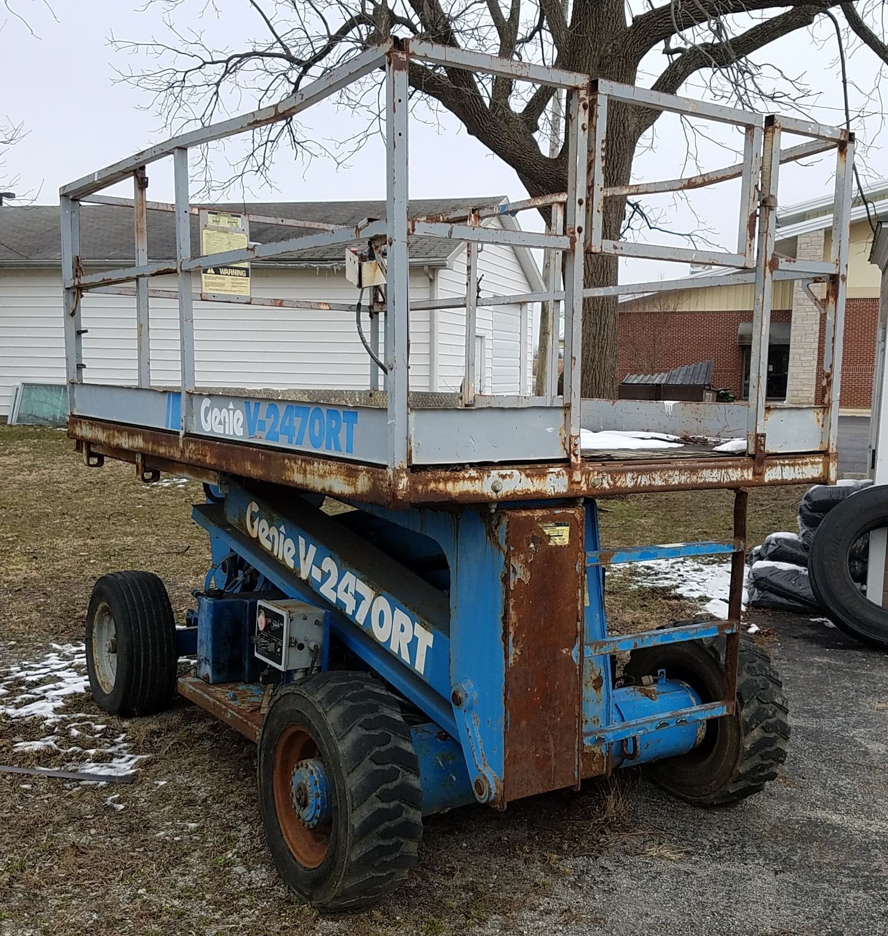 Genie Gas Powered 24 Ft. Scissor Lift Model V2470/GP, New Motor (Steering Needs Repair) - Image 2 of 7