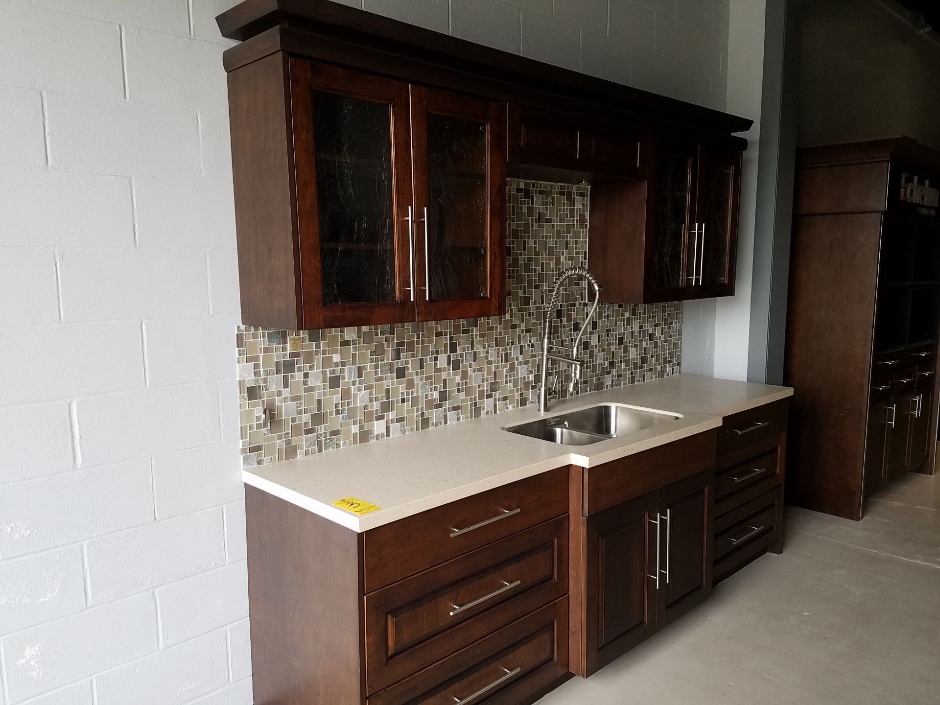 Custom Cabinet Section with Double Stainless Steel Sink, Faucet with Spray, Solid Surface Top, - Image 2 of 3