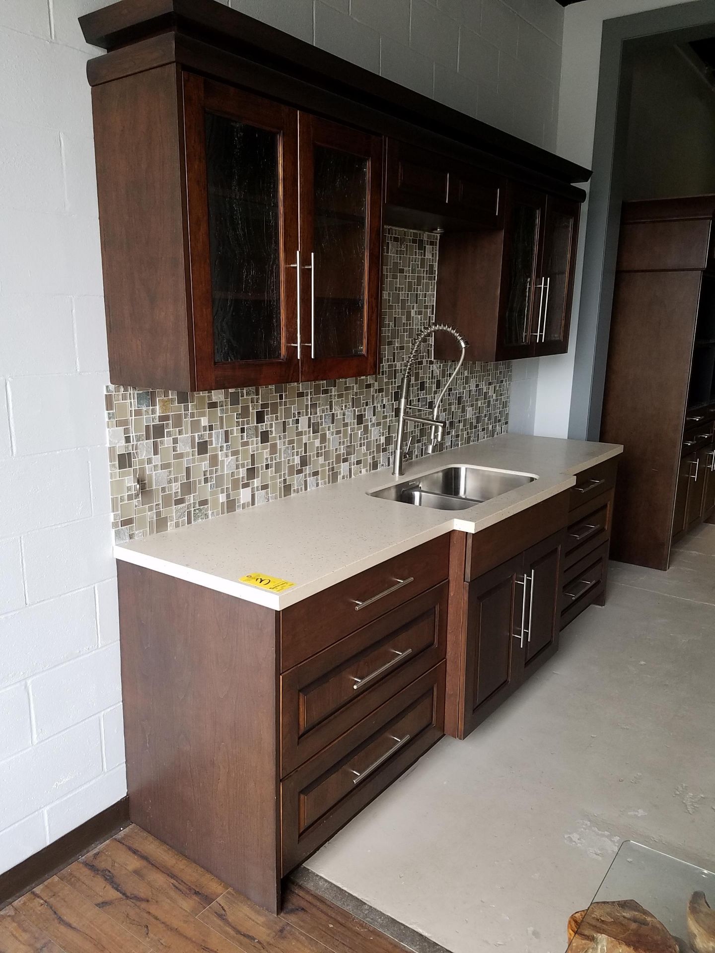 Custom Cabinet Section with Double Stainless Steel Sink, Faucet with Spray, Solid Surface Top, - Image 3 of 3