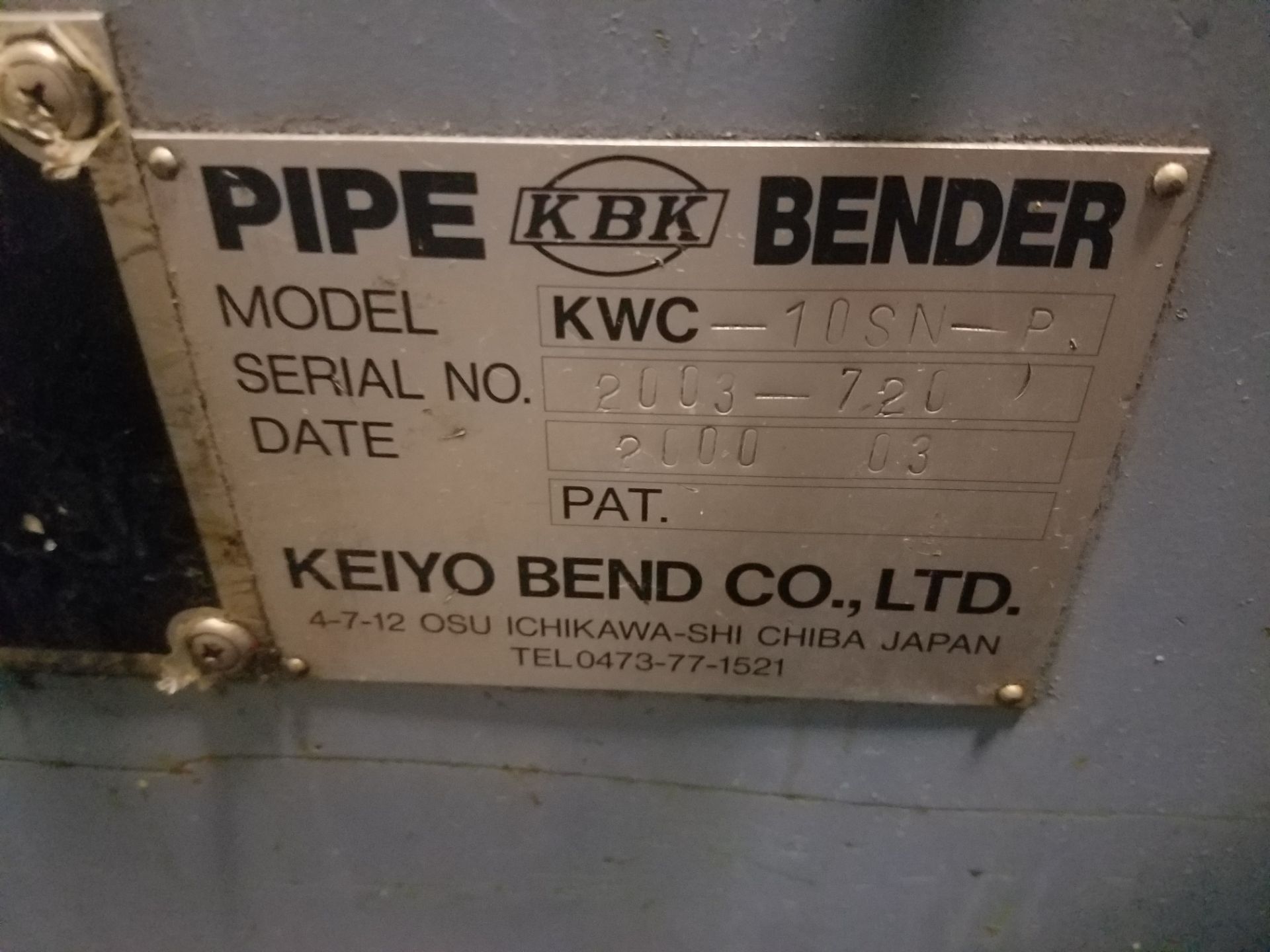 KBK CNC Pipe Bender, Model KWC-10SN-P, s/n 2003-720, Loading Fee $400.00 - Image 2 of 2