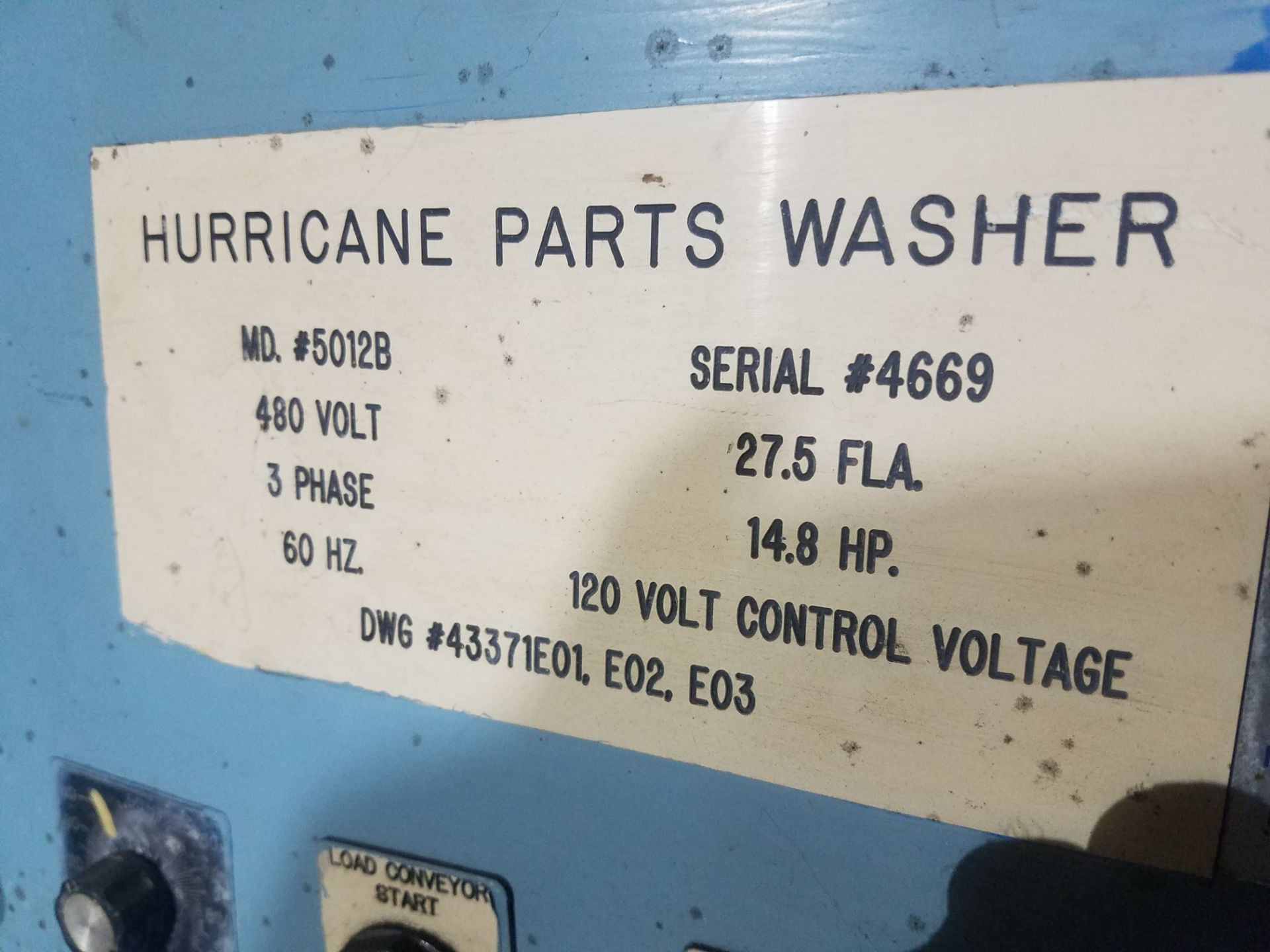 Hurricane Model 5012B Parts Washer, s/n 4669, 18 In. Opening Width, Electric, Rinse, Blow Off, Chain - Image 2 of 5