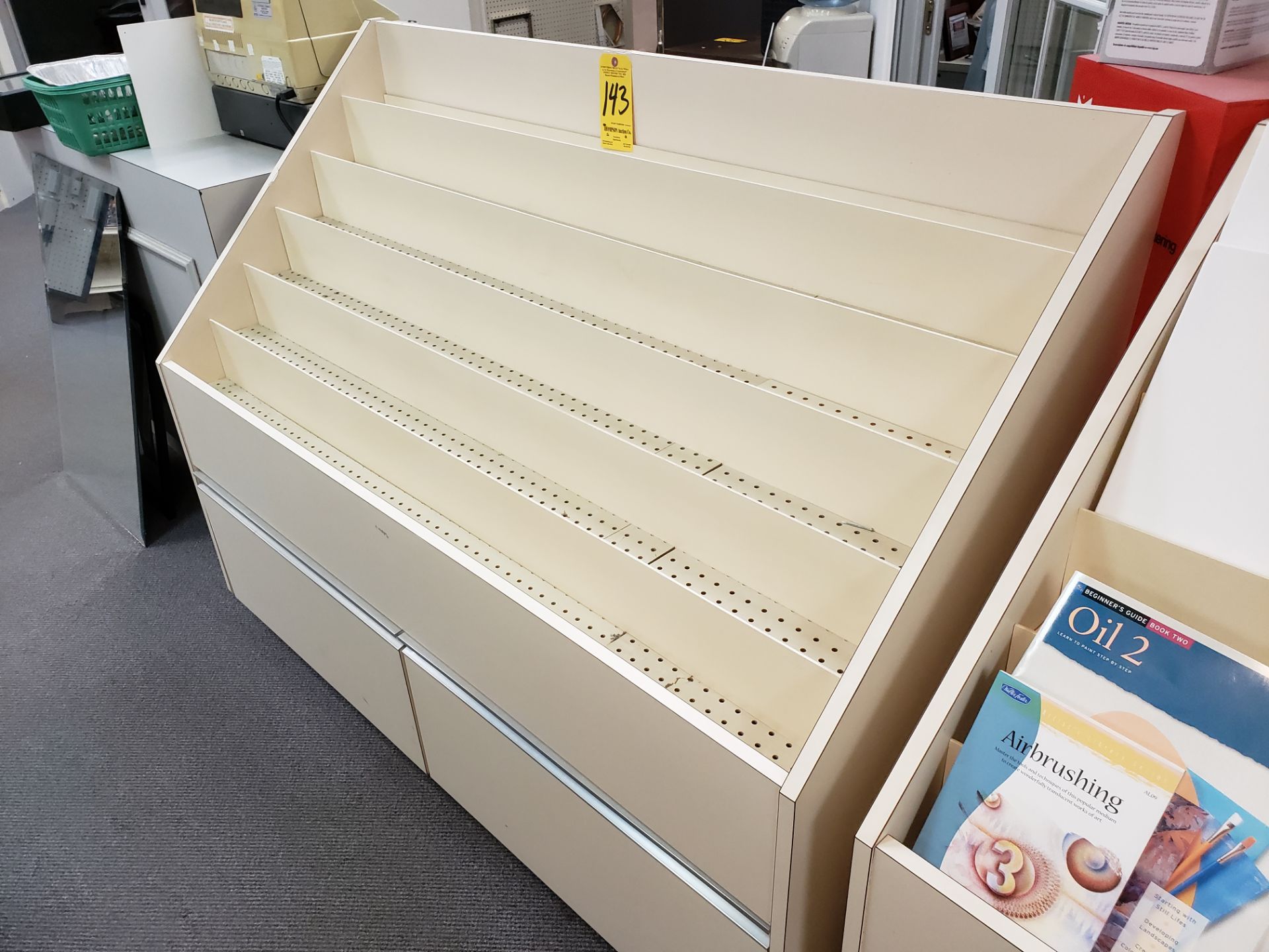 60" Display Unit, 6 Shelves, Under Drawers