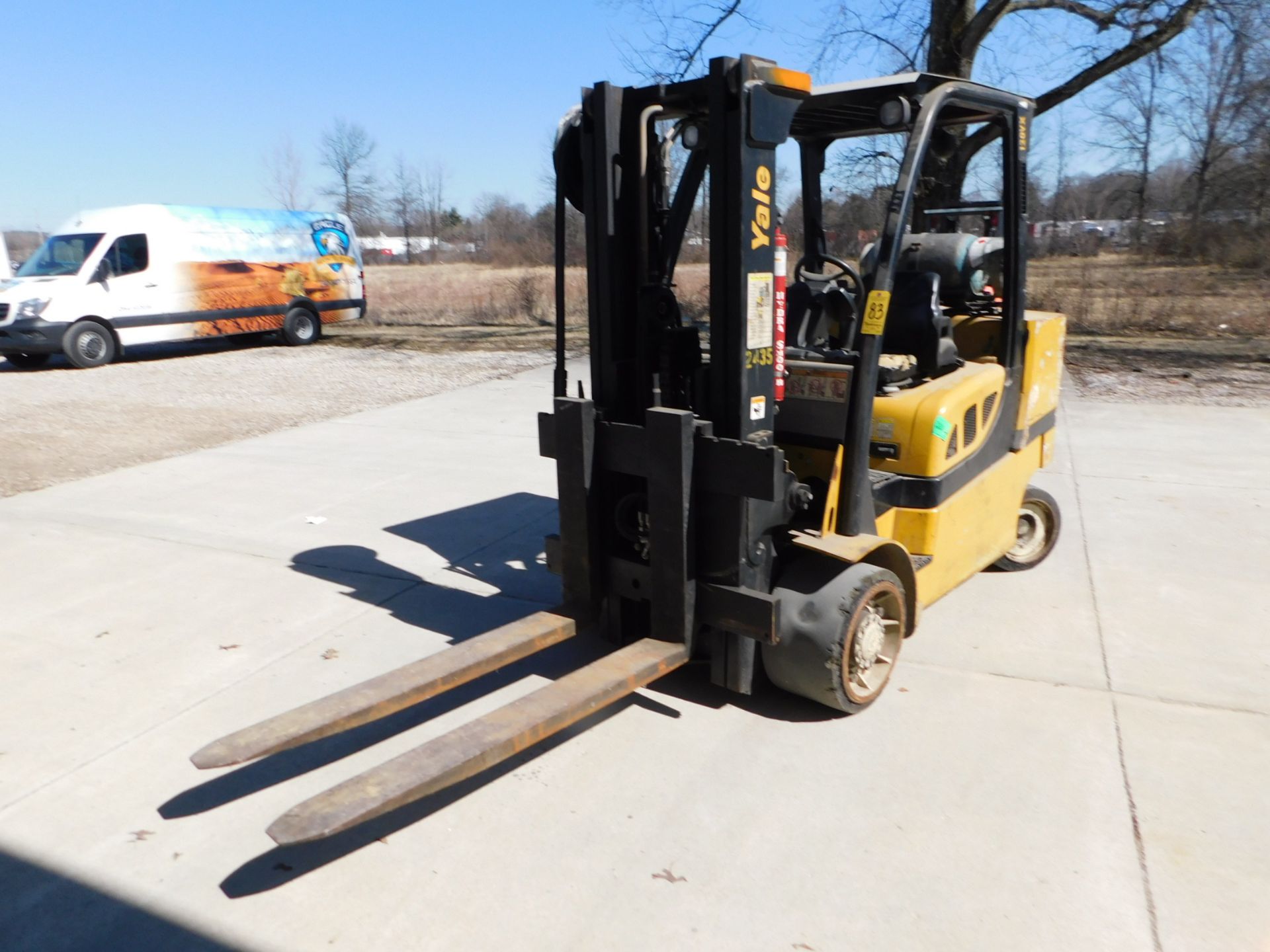 Yale Model GLC120SVXNGSF085 Fork Lift, s/n E18V02435F, 8,400 Lb. Capacity, LP, Hard Tire, 2-Stage