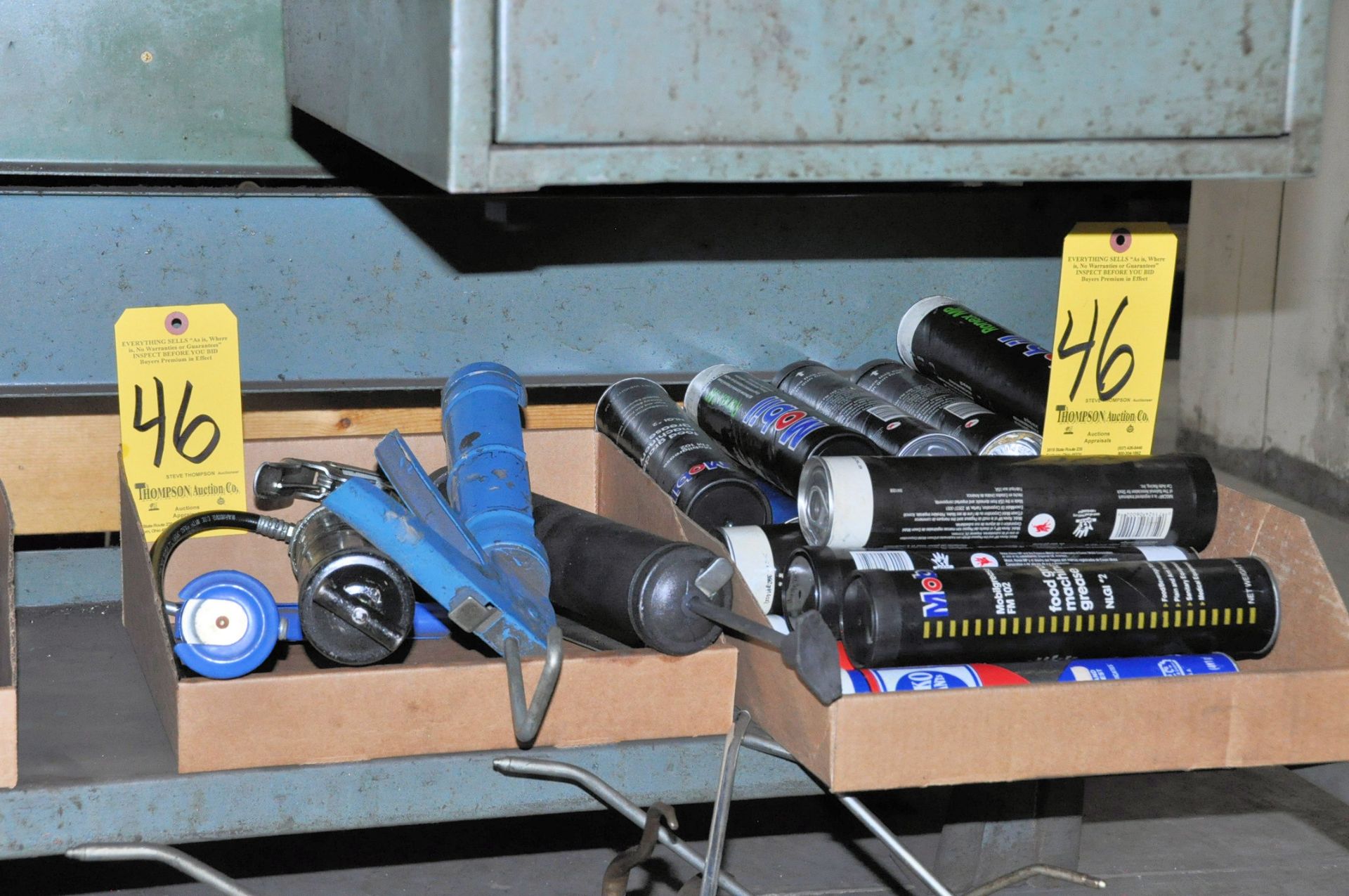 Lot-Grease Guns and Supplies in (2) Boxes Under Bench