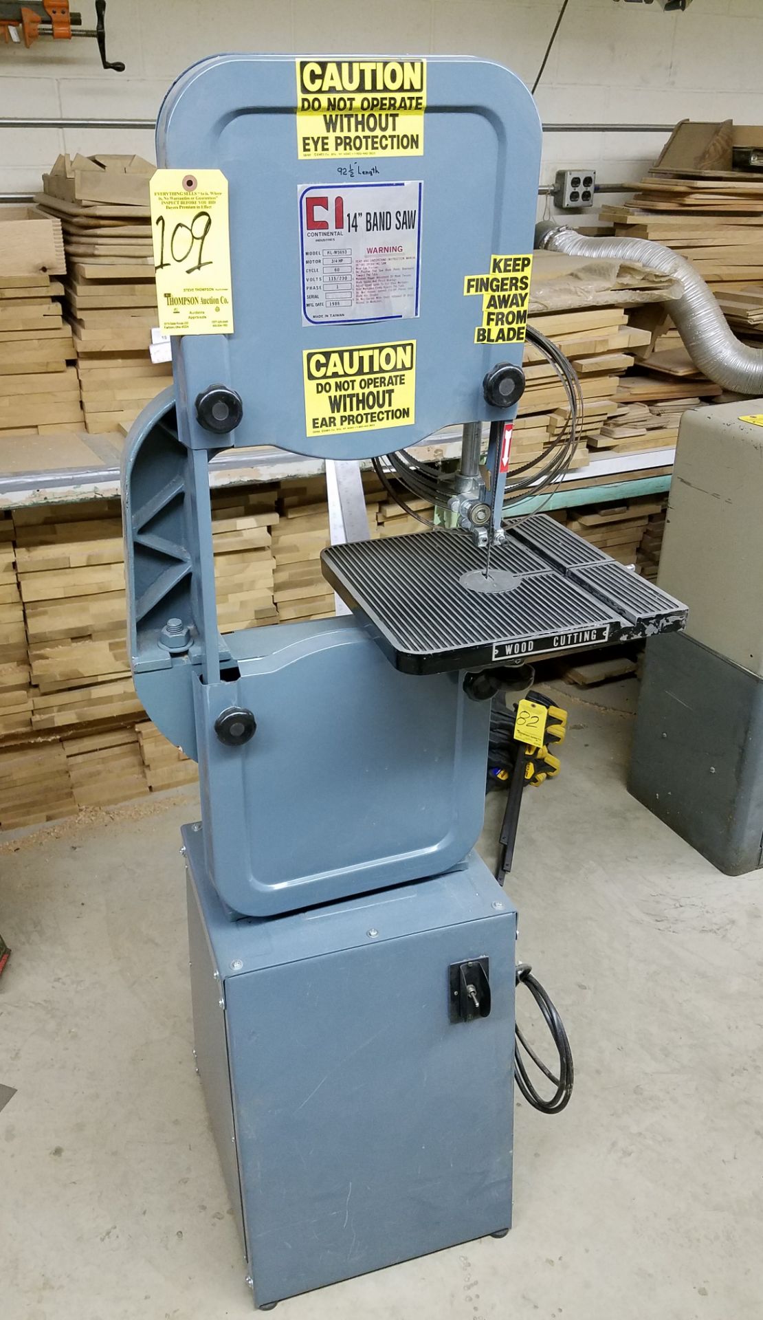 Continental 14 Inch Vertical Band Saw, 110/1/60 AC