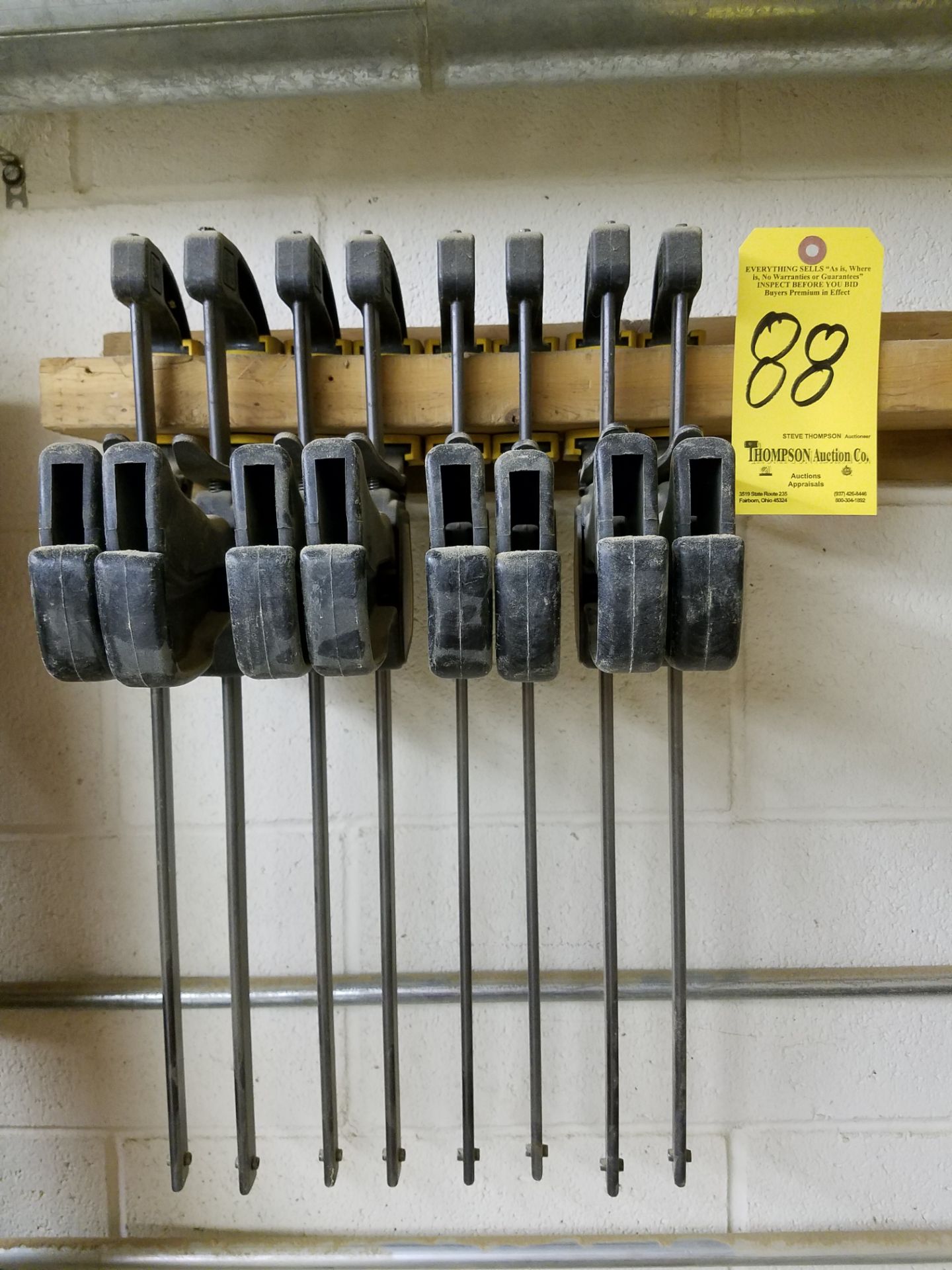 (8) Quick Grip Bar Clamps, 12 In., on Wall Rack